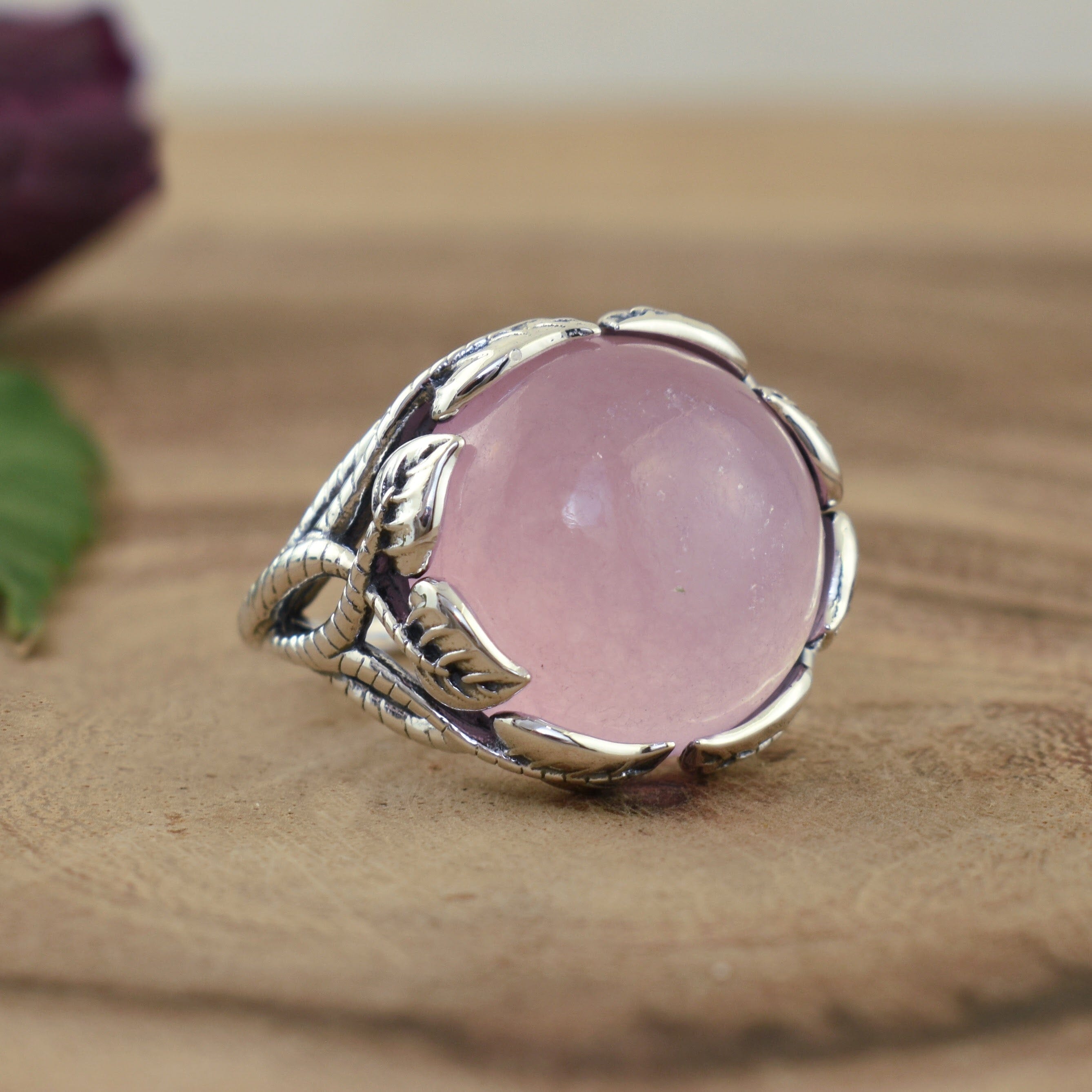 Light pink stone ring set in sterling silver