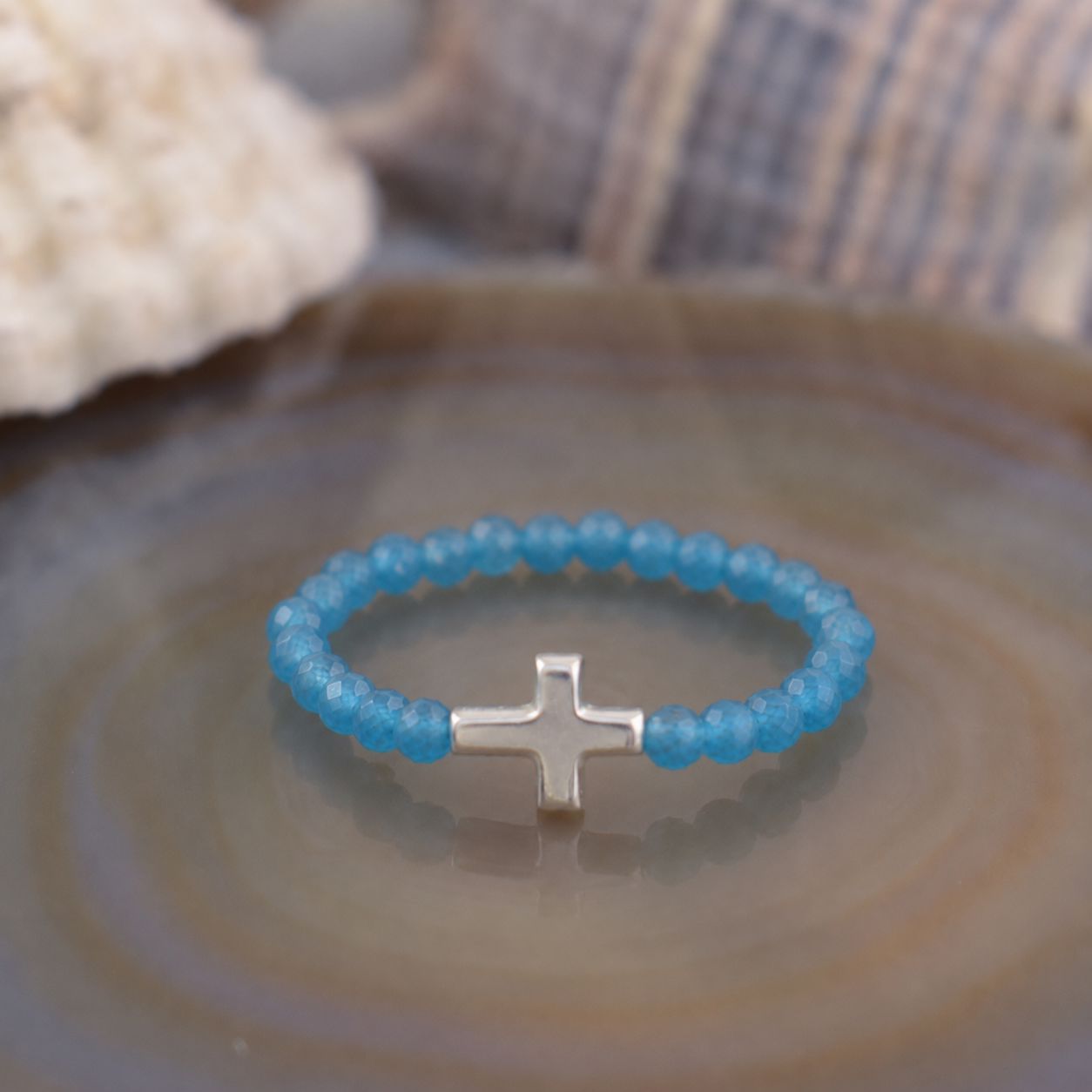 blue apatite stretch ring