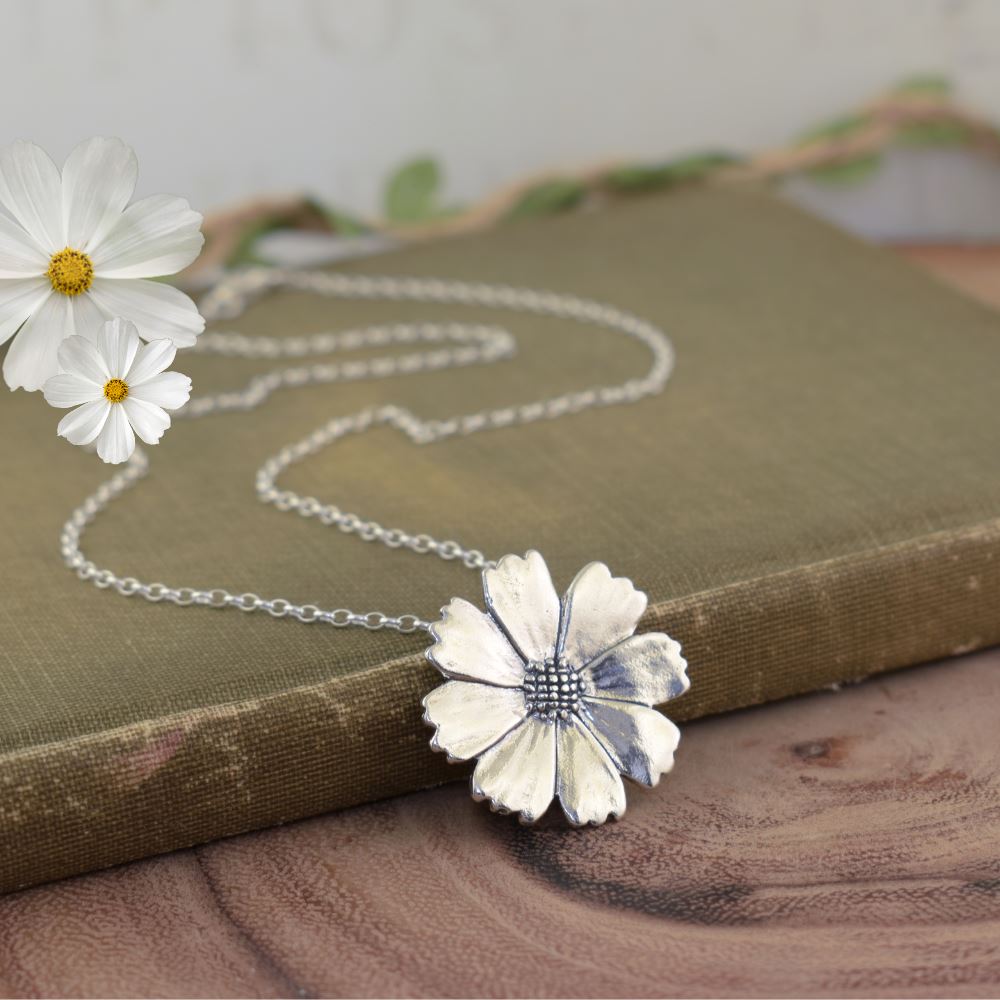 .925 sterling silver October birth flower necklace Cosmos