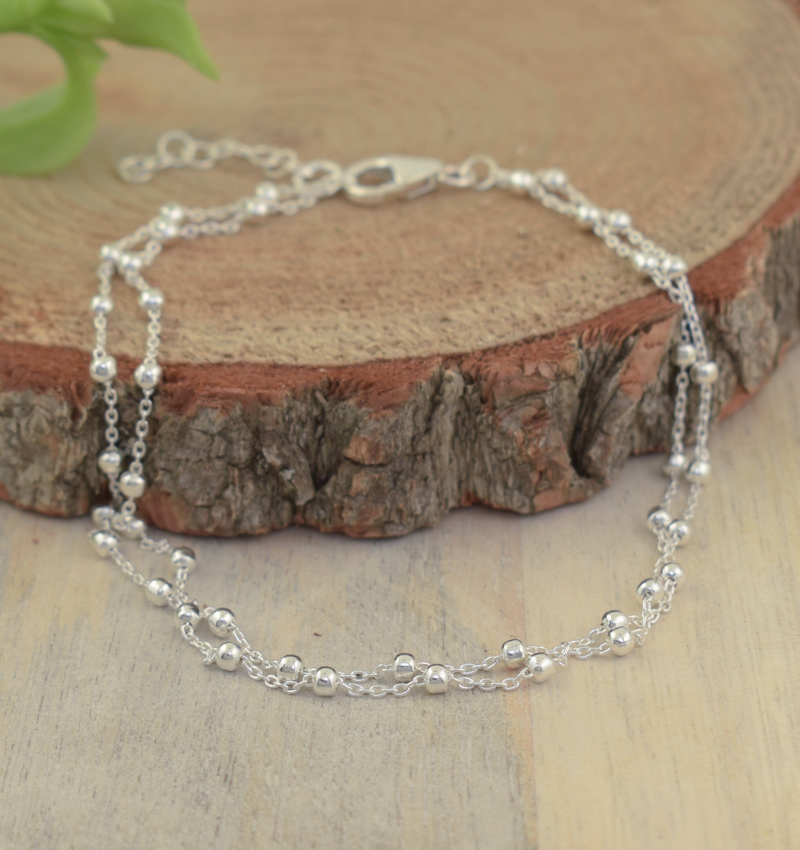 .925 sterling silver anklet with round beads