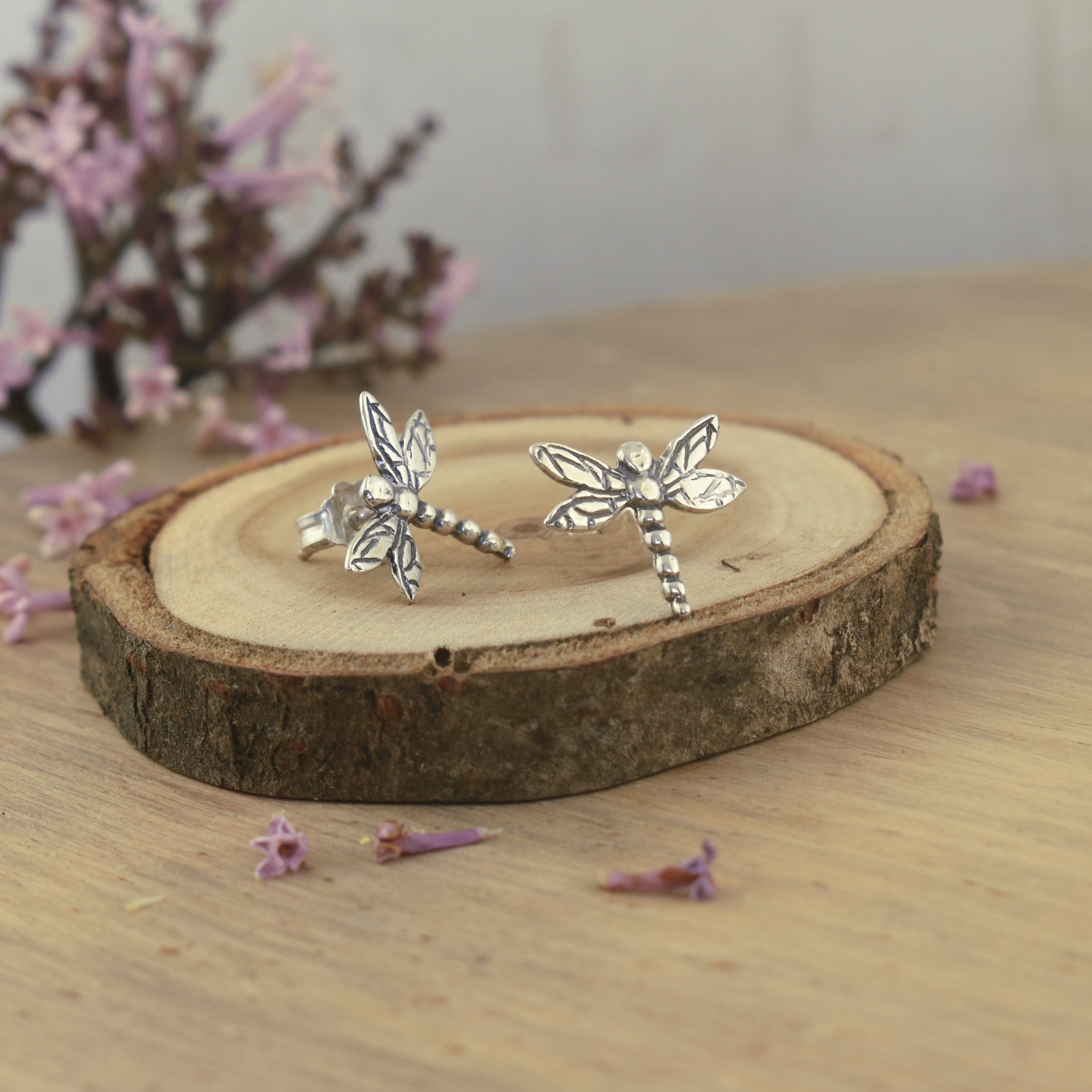 .925 sterling silver dragonfly earrings with push back post