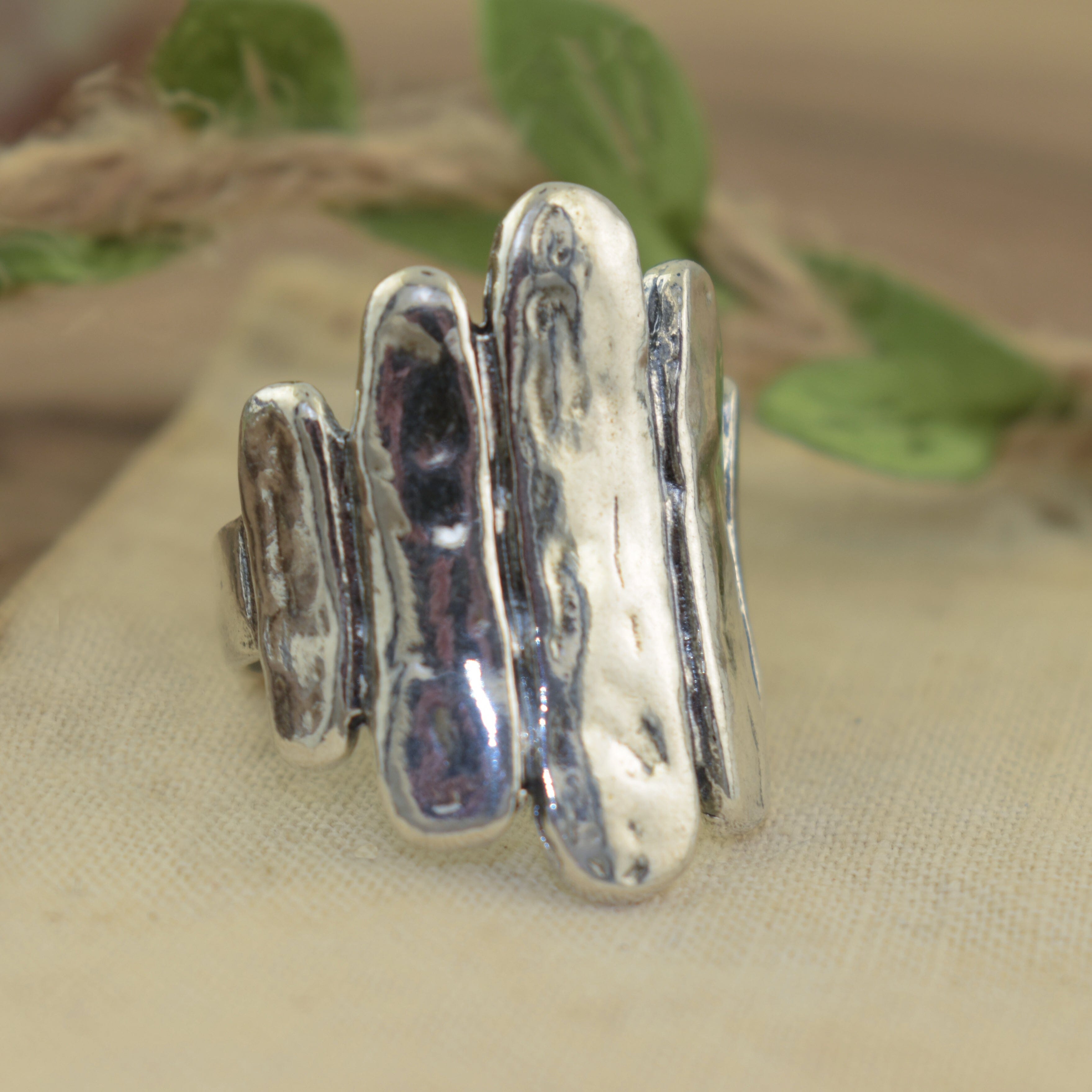 Boho sterling silver wide band ring