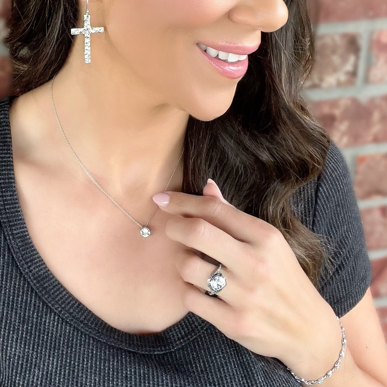 Du Jour Ring paired with Cherished One Earrings, Be brilliant Necklace, and Set to Sparkle Bracelet