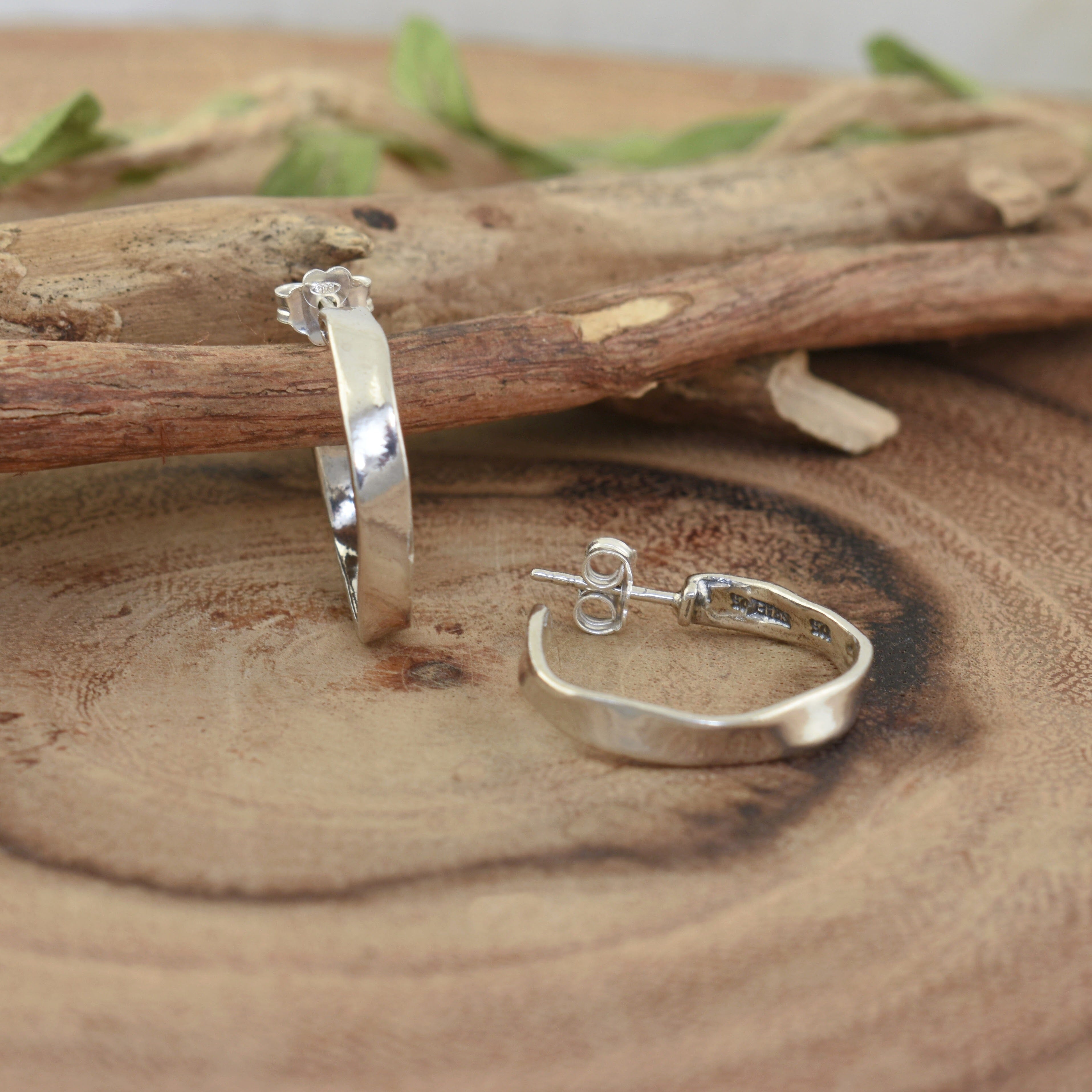 Sterling silver wavy hoops with push back post