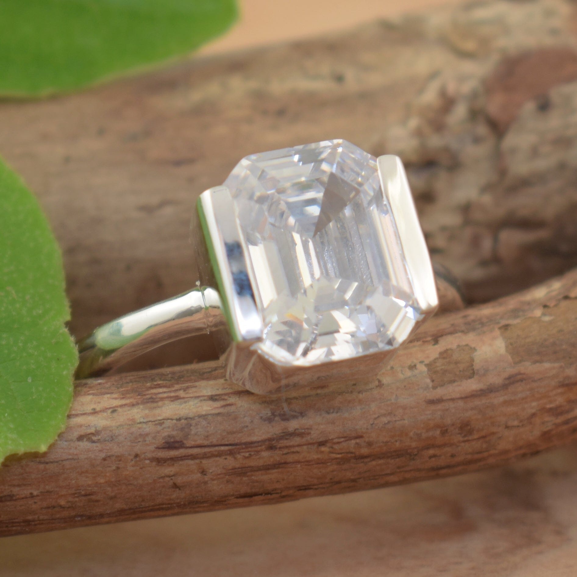 Handcrafted engagement-style sterling silver and cubic zirconia ring