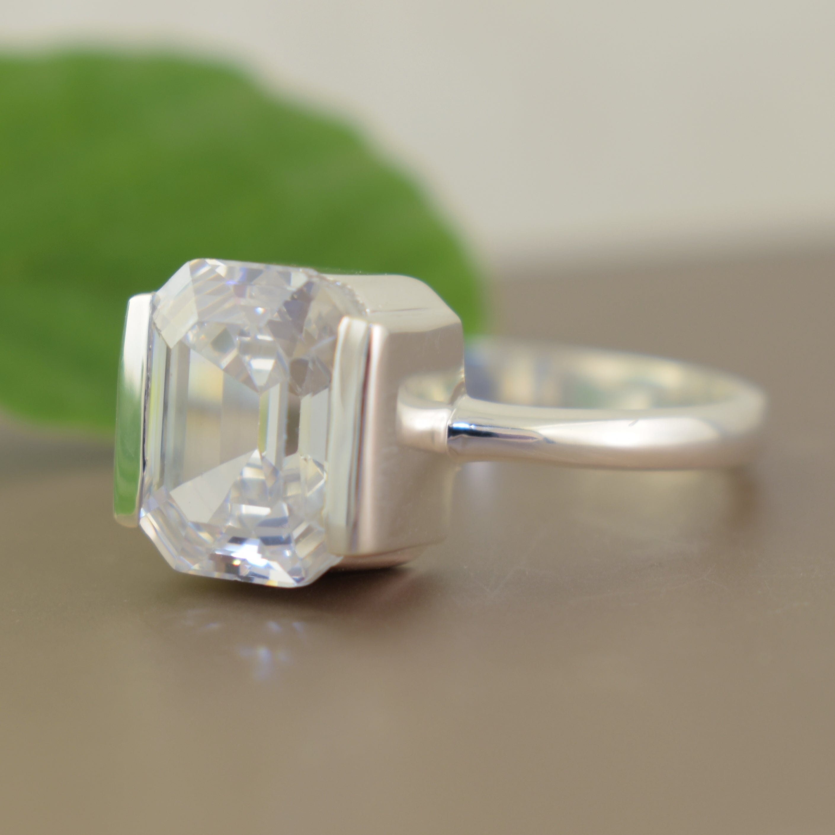 Emerald-cut statement ring with sterling silver band
