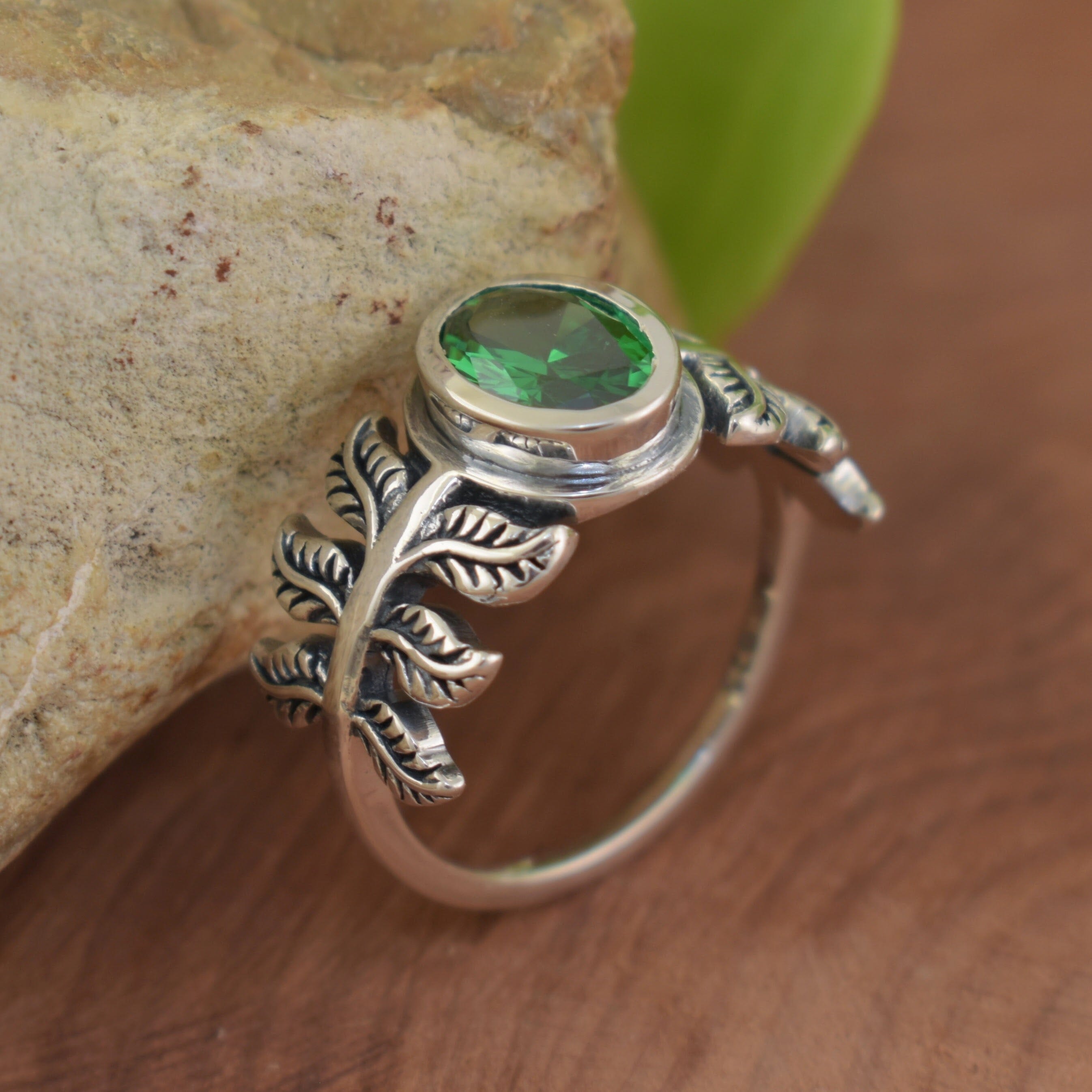 unique emerald cz palm leaf ring - Emerald Palm