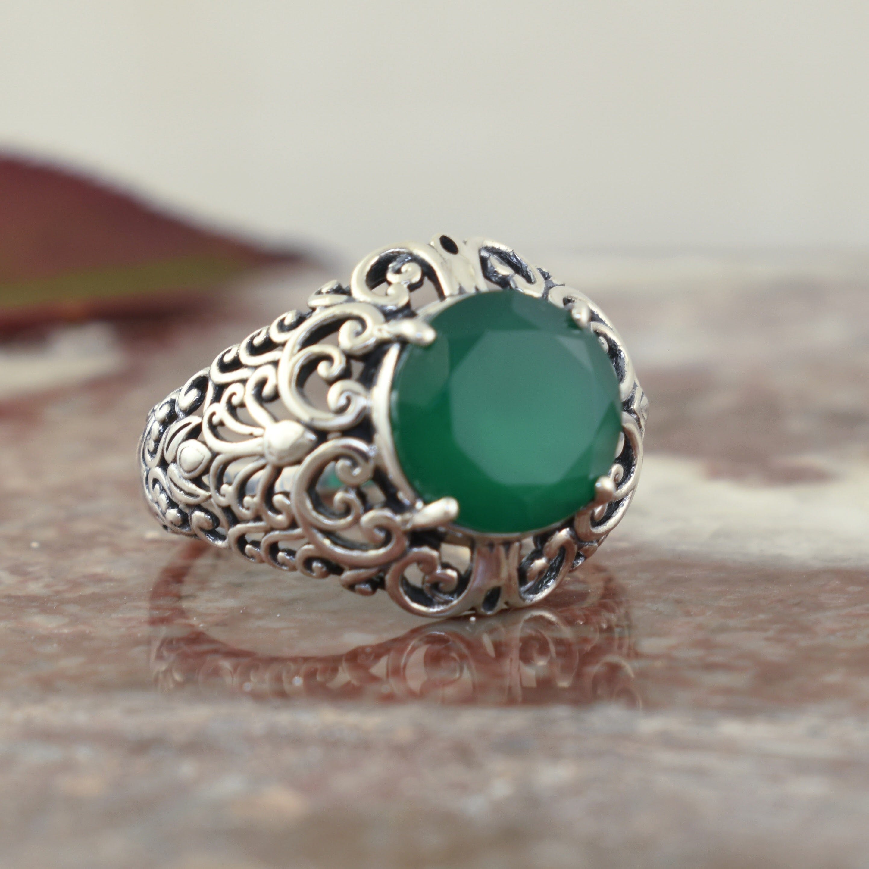 Green onyx ring set in .925 sterling silver