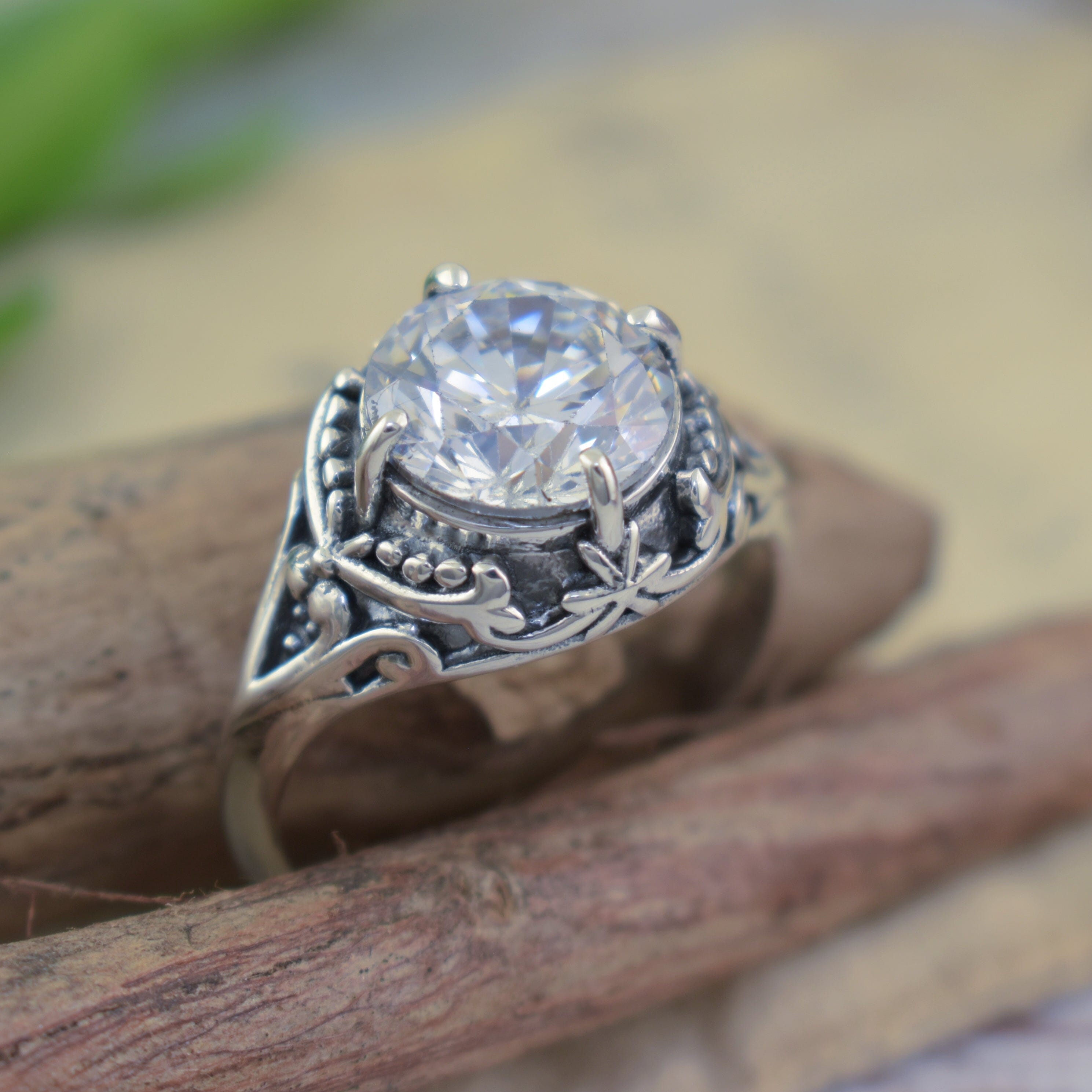 .925 handcrafted sterling silver and cz Estately Ring
