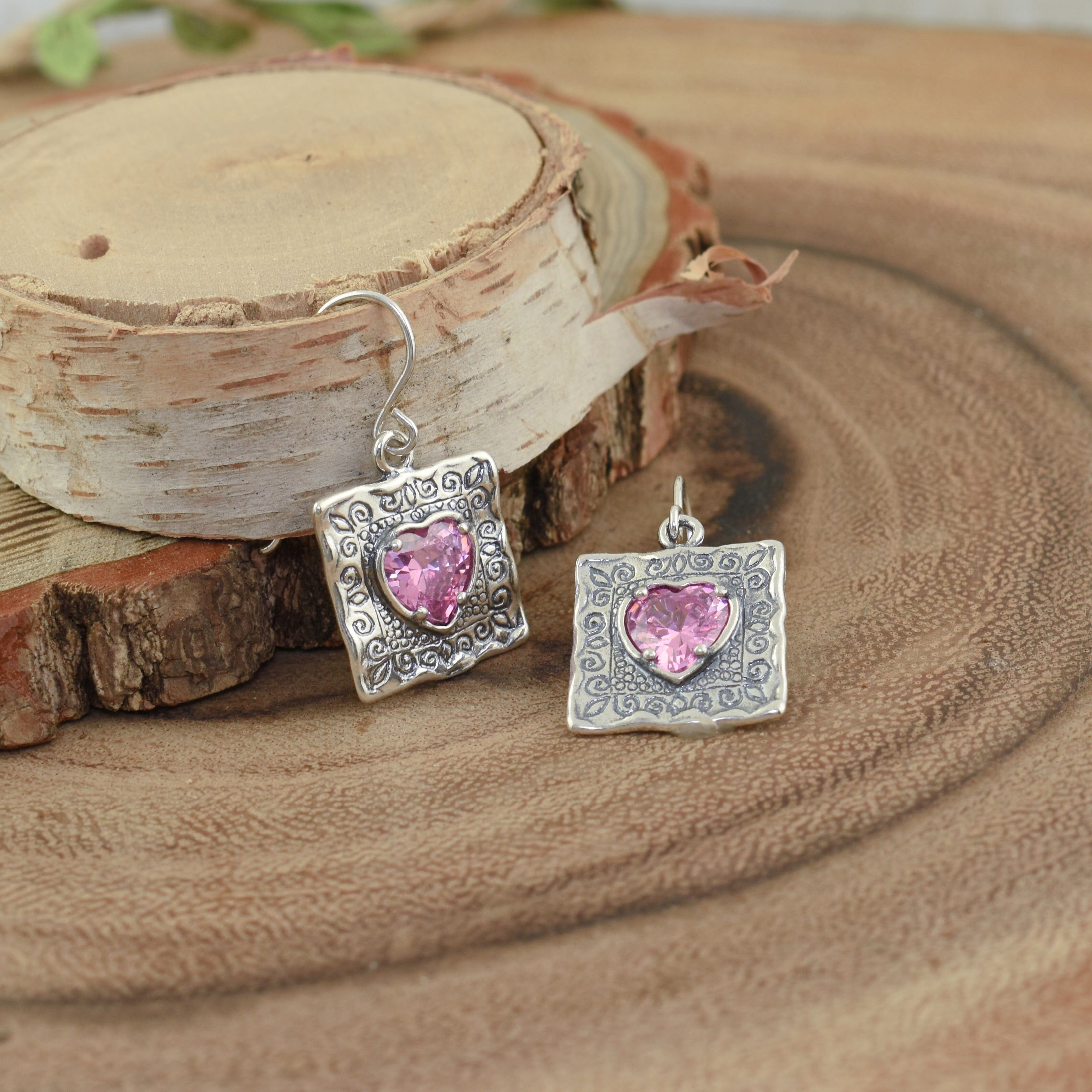 .925 sterling silver pink heart earrings