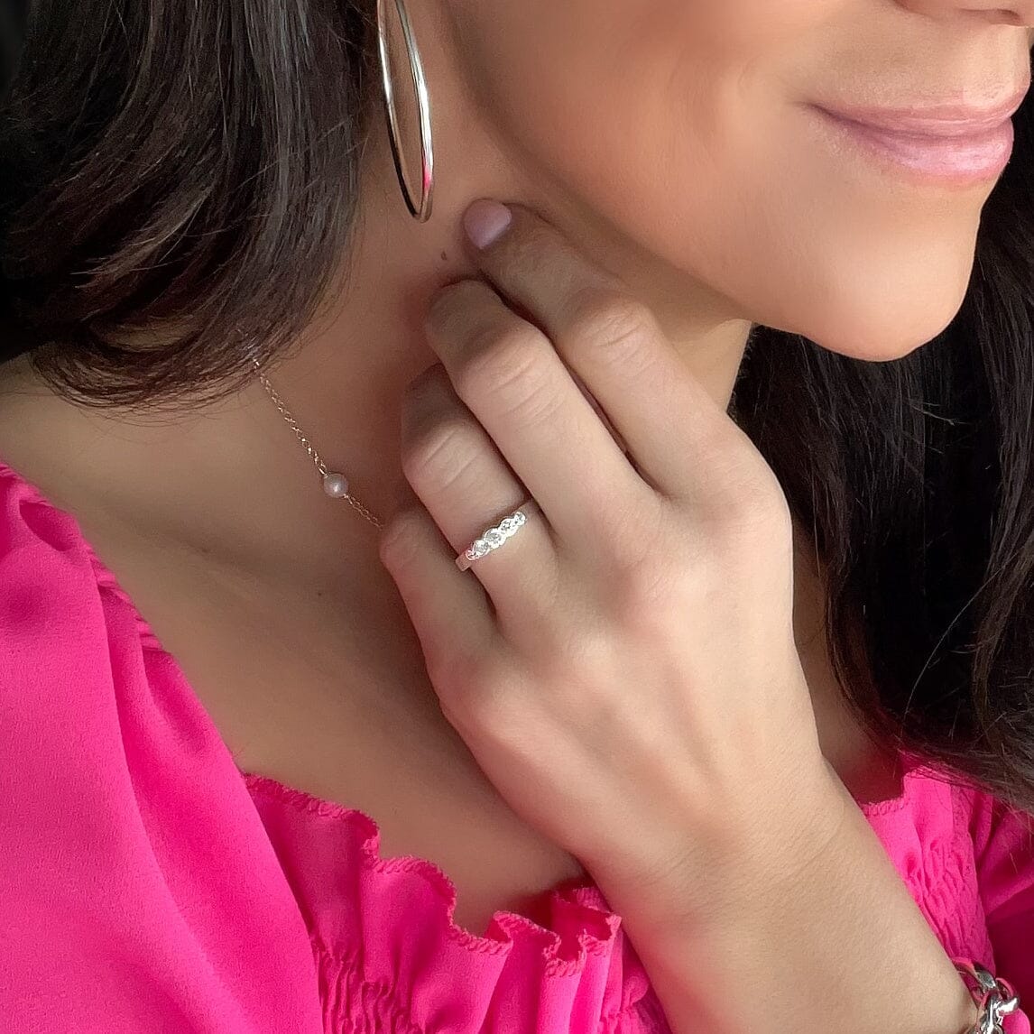 dainty Forever You Ring paired with Simply the Best hoop earrings and a pearl necklace