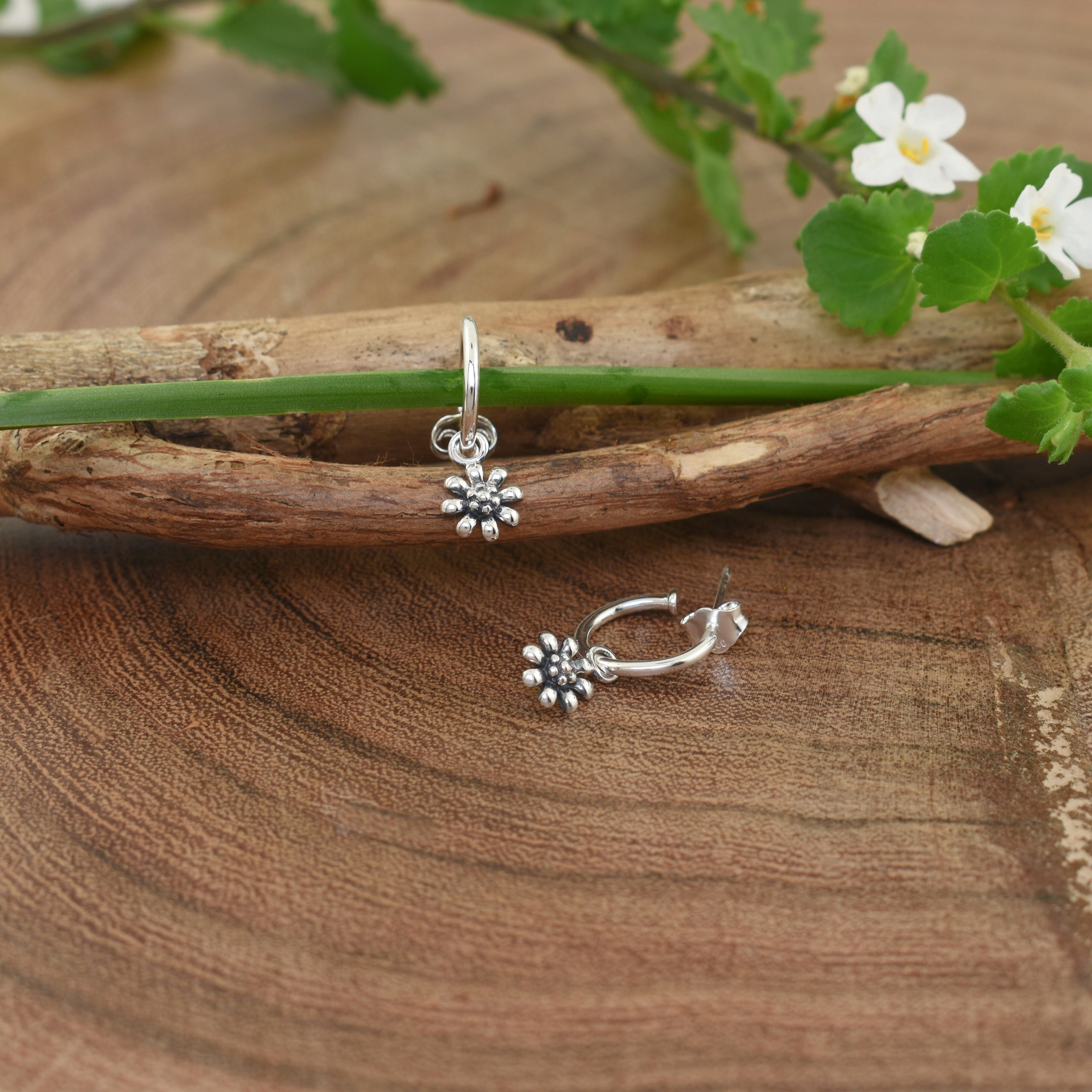 .925 sterling silver hoop earrings with flower dangle