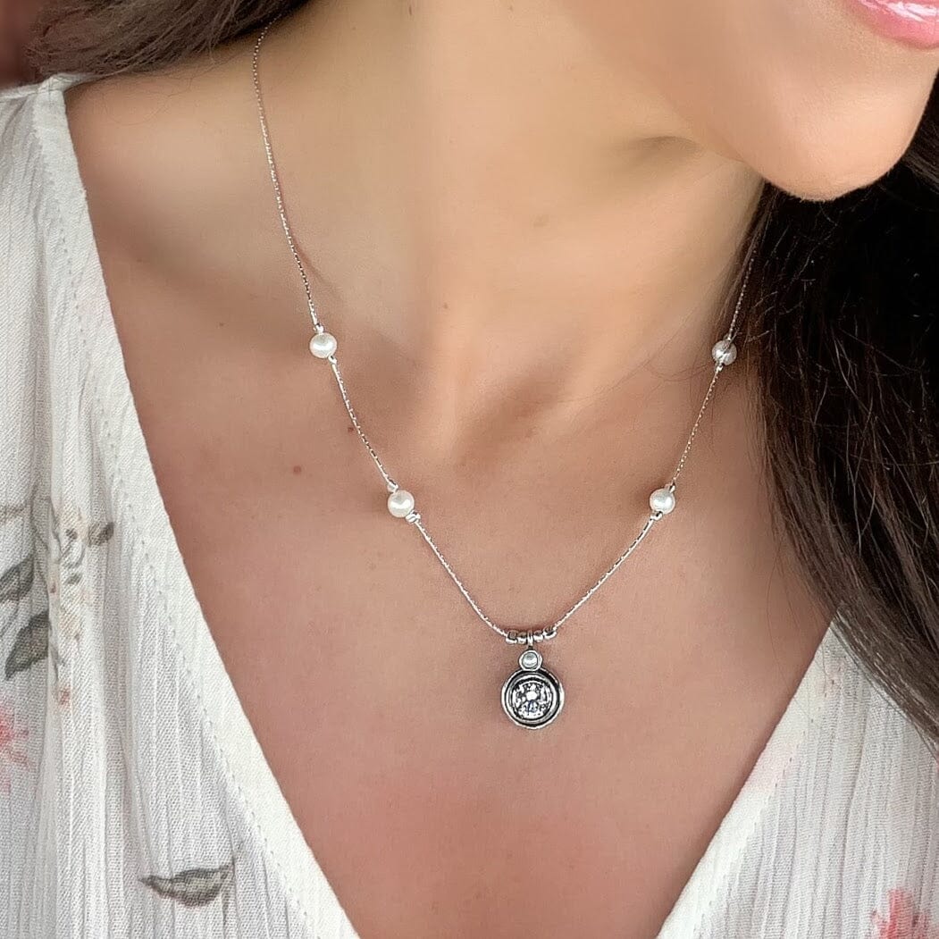 cz and freshwater pearl necklace - Halo There