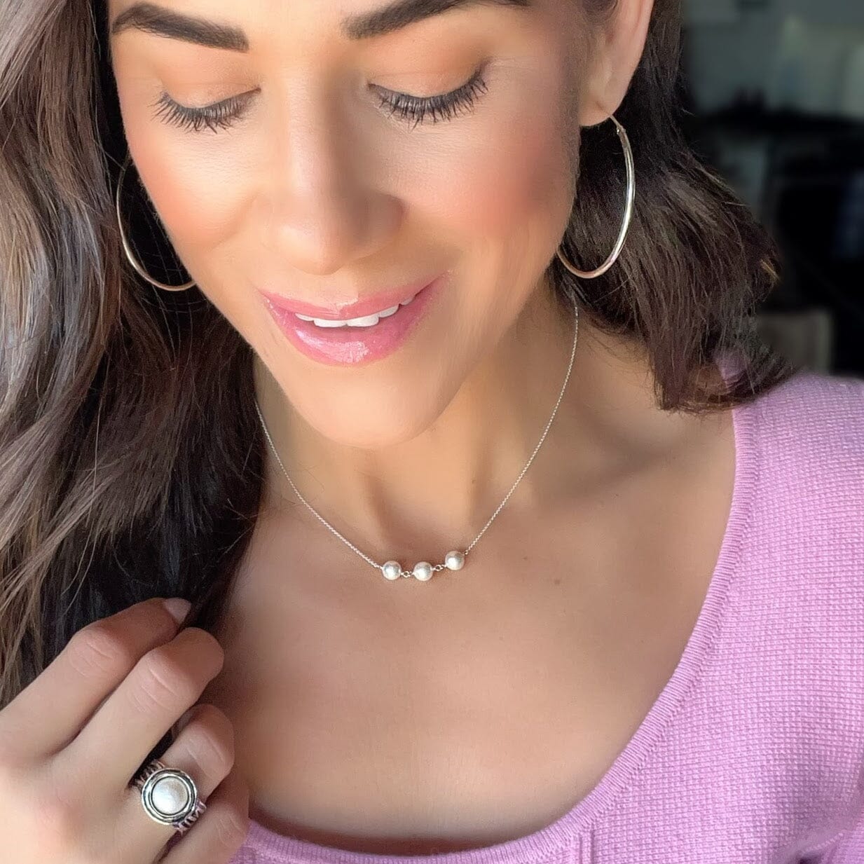 dainty Hope and Future Necklace paired with Simply the Best hoops and Ella Ring