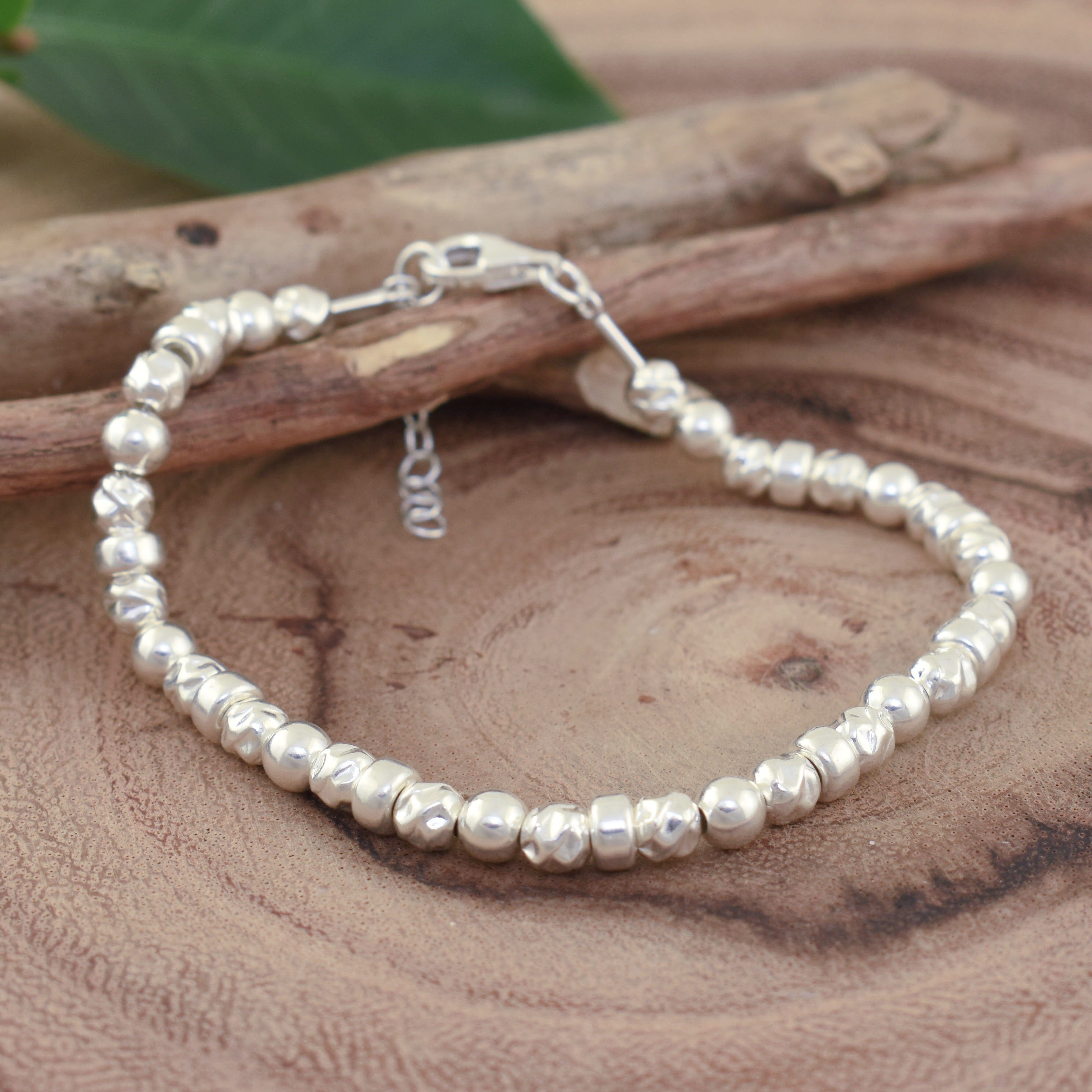 Sterling silver beaded bracelet with lobster clasp closure