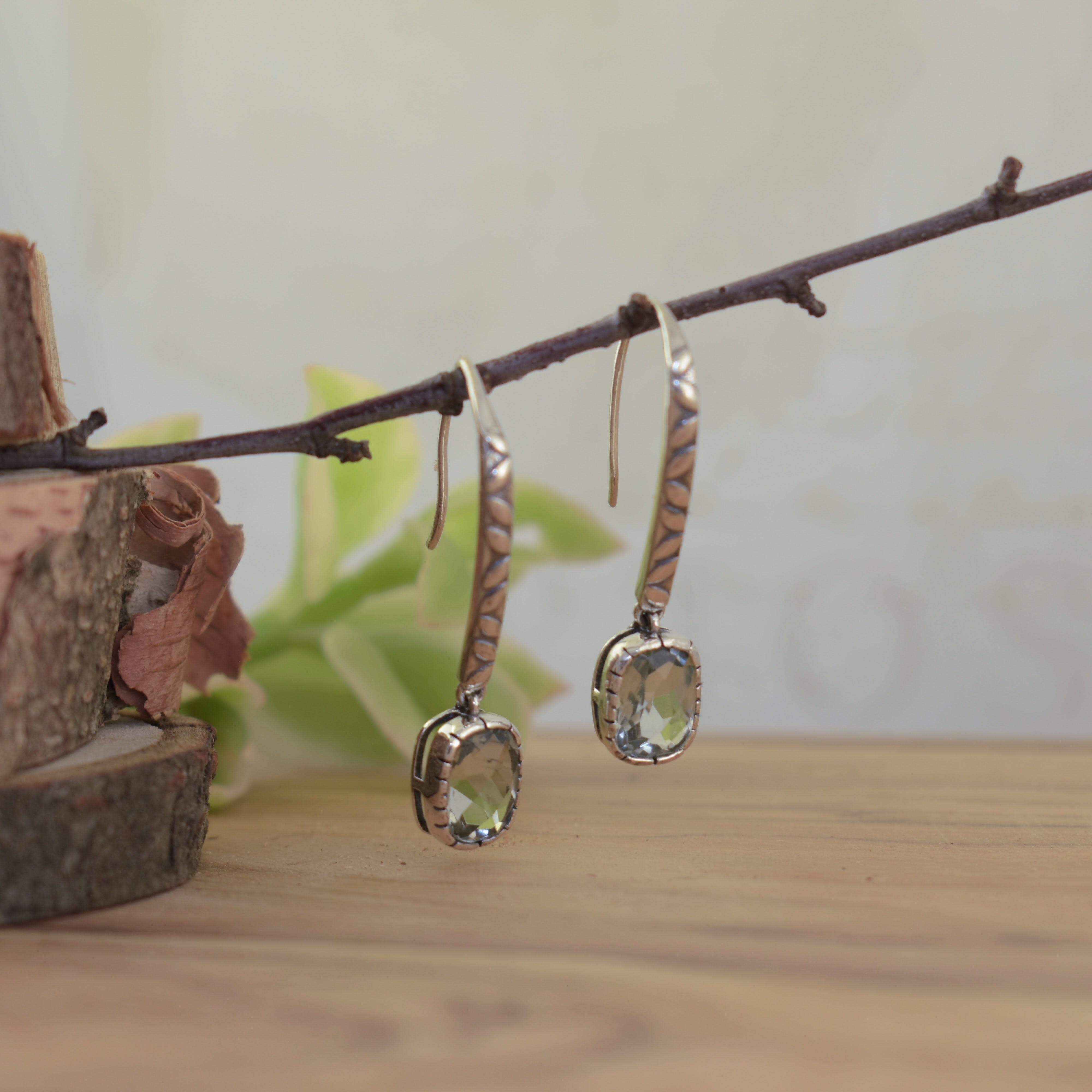 .925 sterling silver earrings with light green amethyst stones