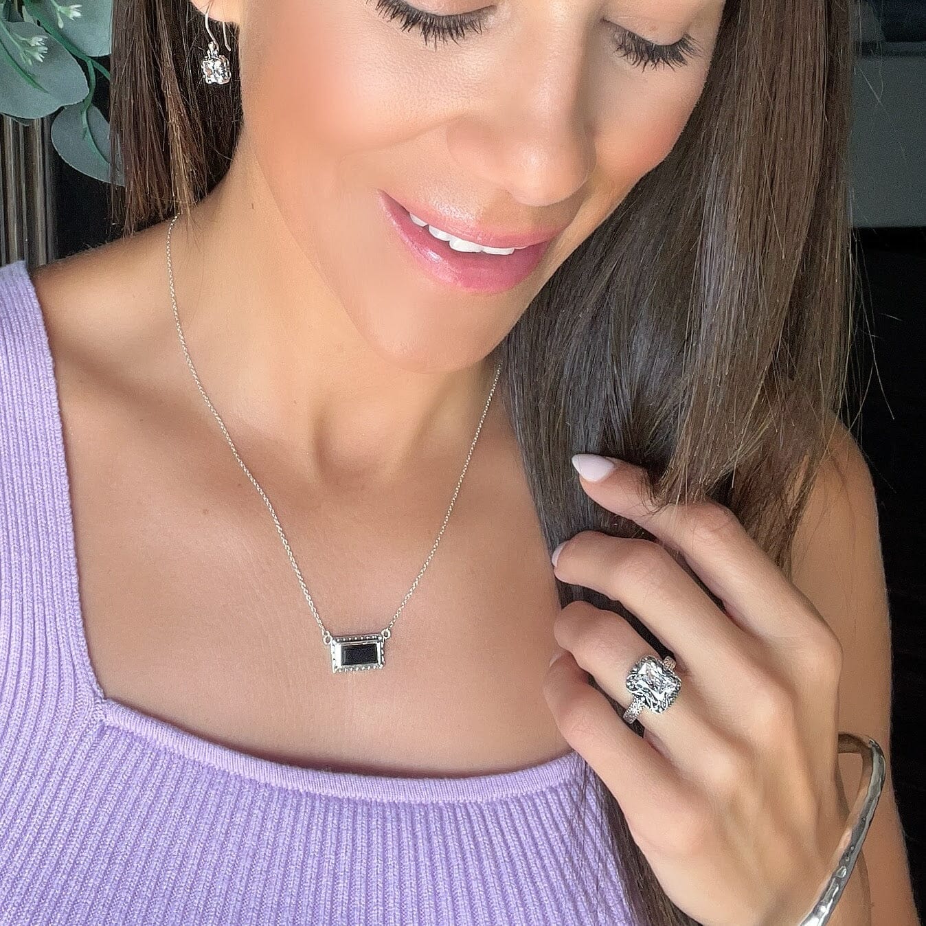 sterling silver & black spinel bar necklace