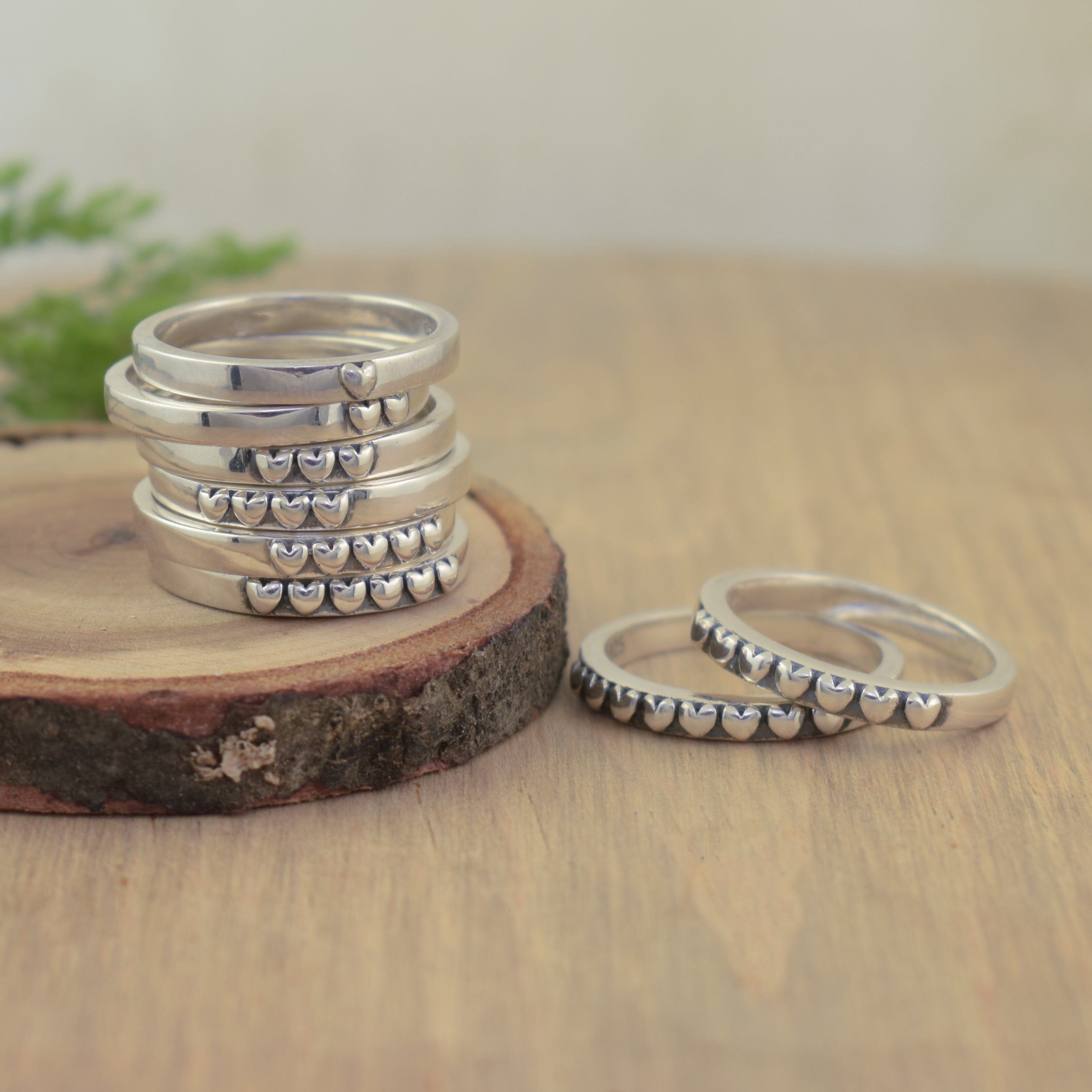 .925 sterling silver heart stack rings