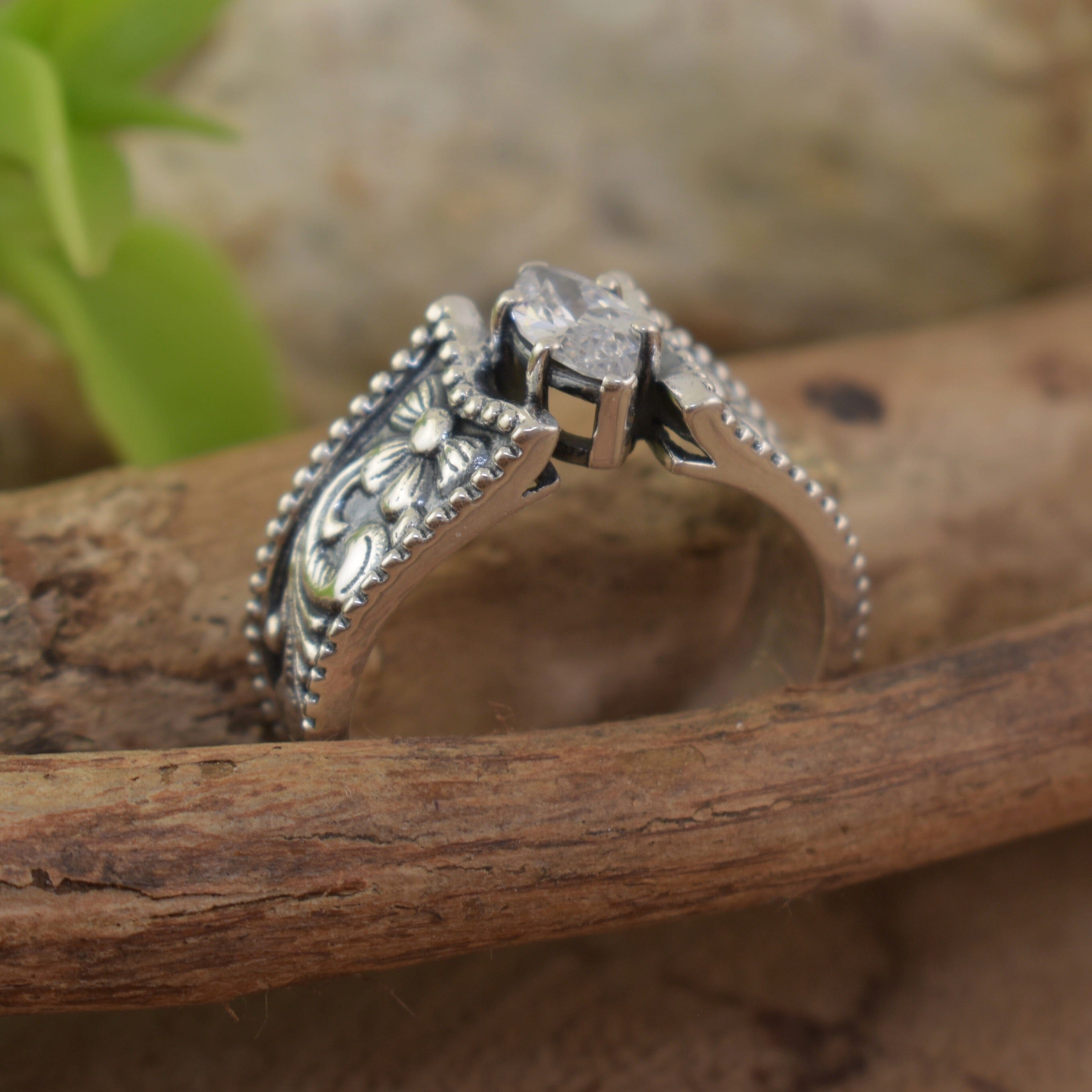 Sterling silver and cz marquee ring Madam Marquee