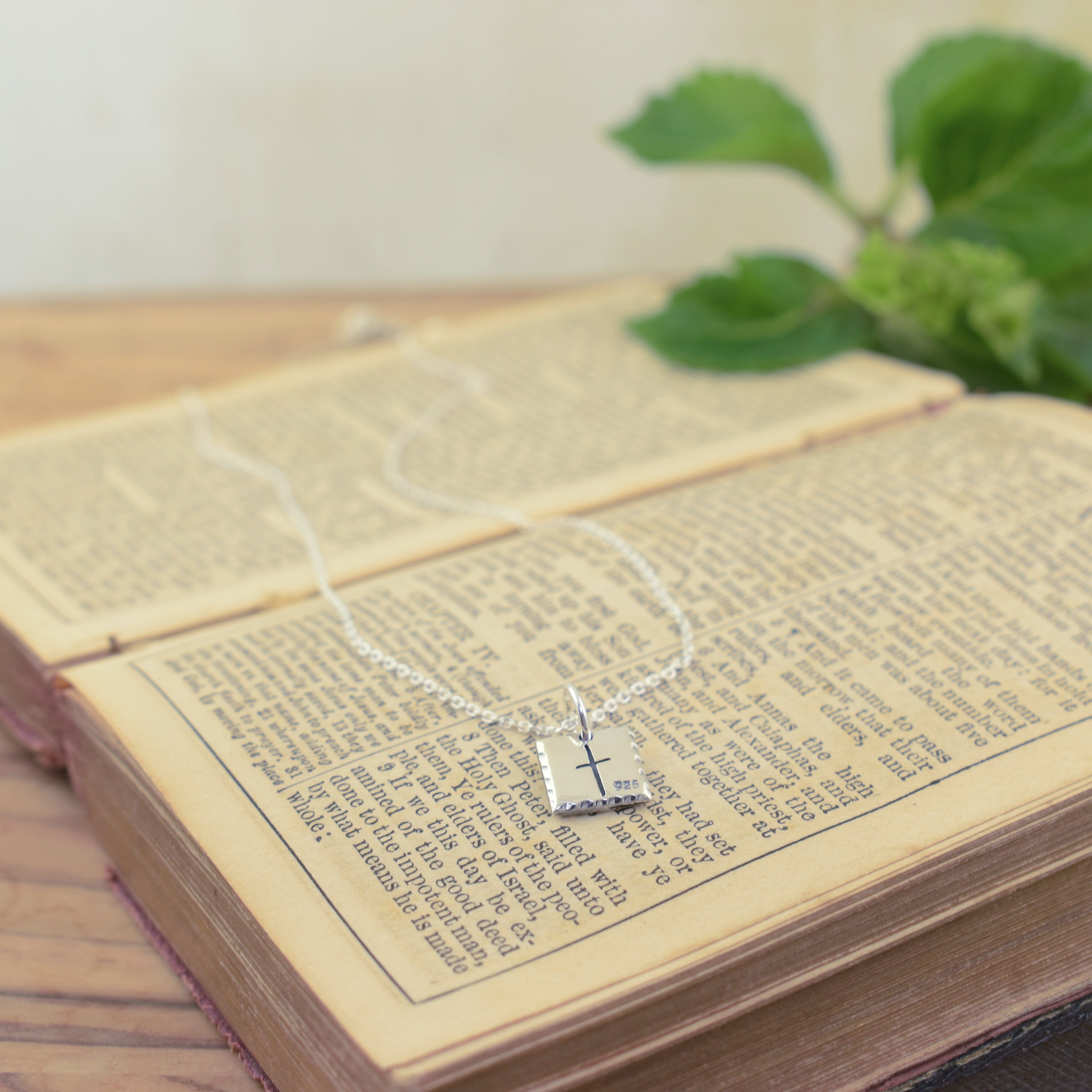 Christian-inspired sterling silver necklace with 41 biblical reference
