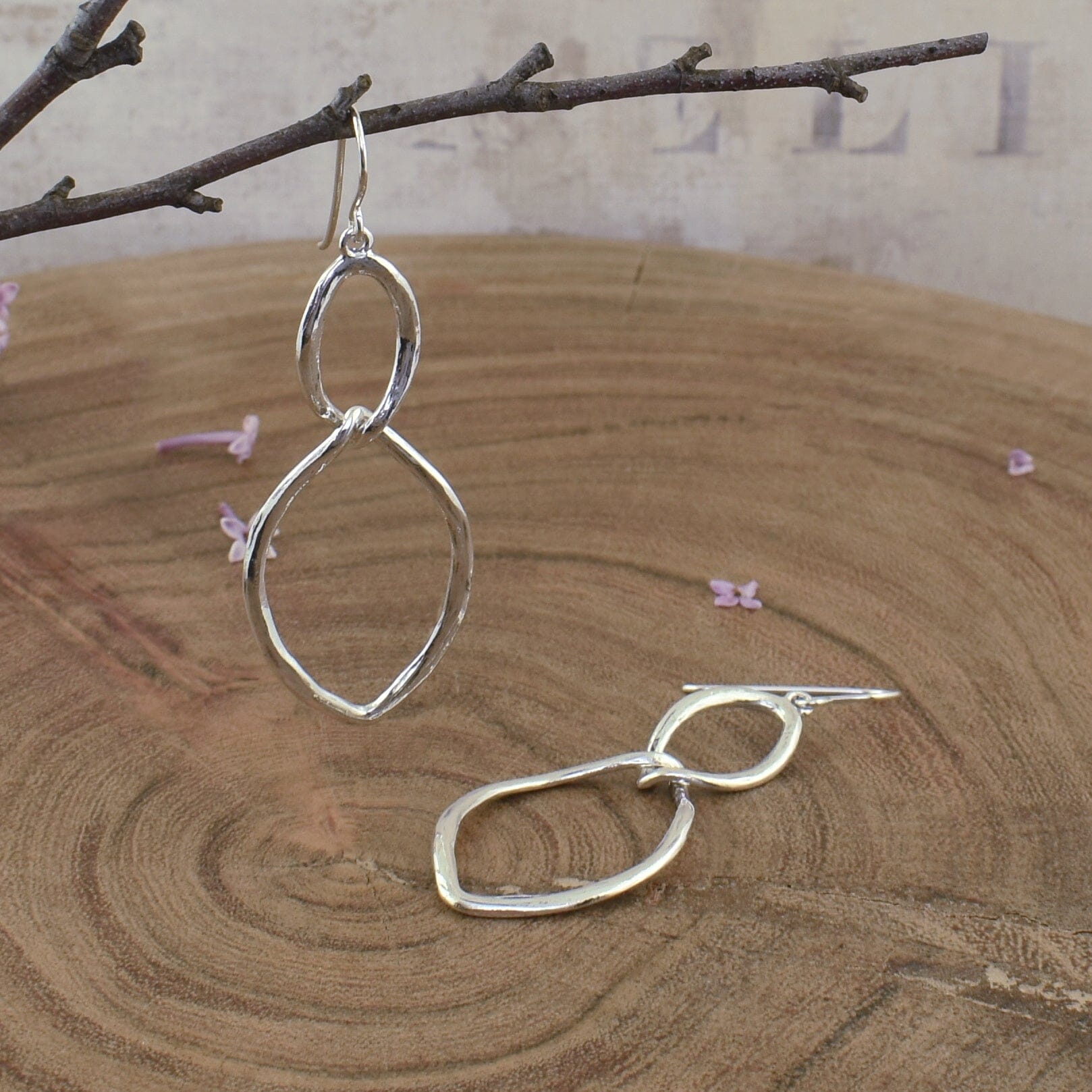 sterling silver earrings with two oval dangles