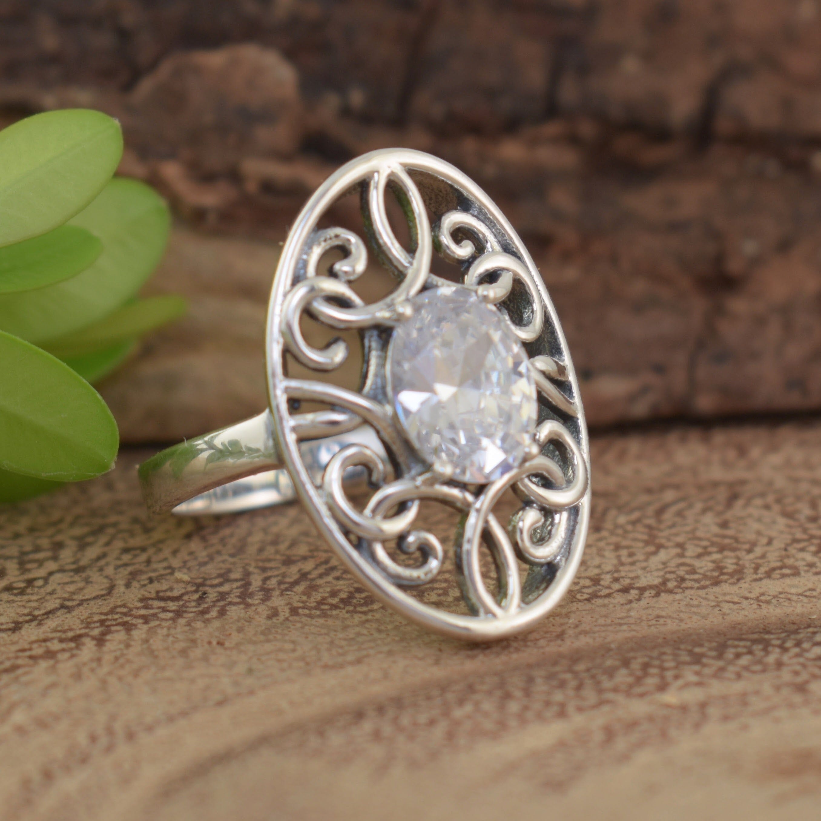 .925 sterling silver oval shaped ring with oval CZ stone