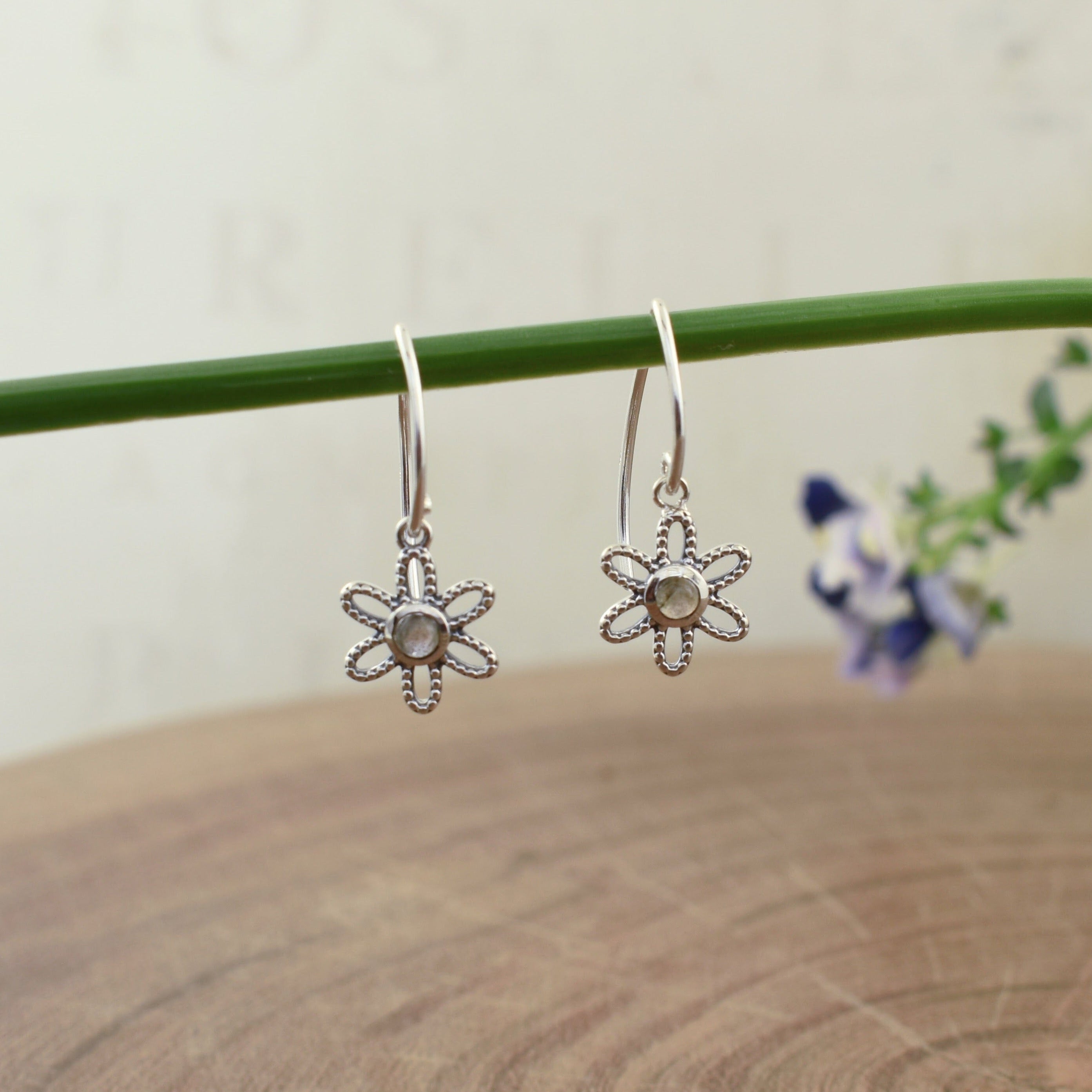 .925 sterling silver and moonstone flower earrings
