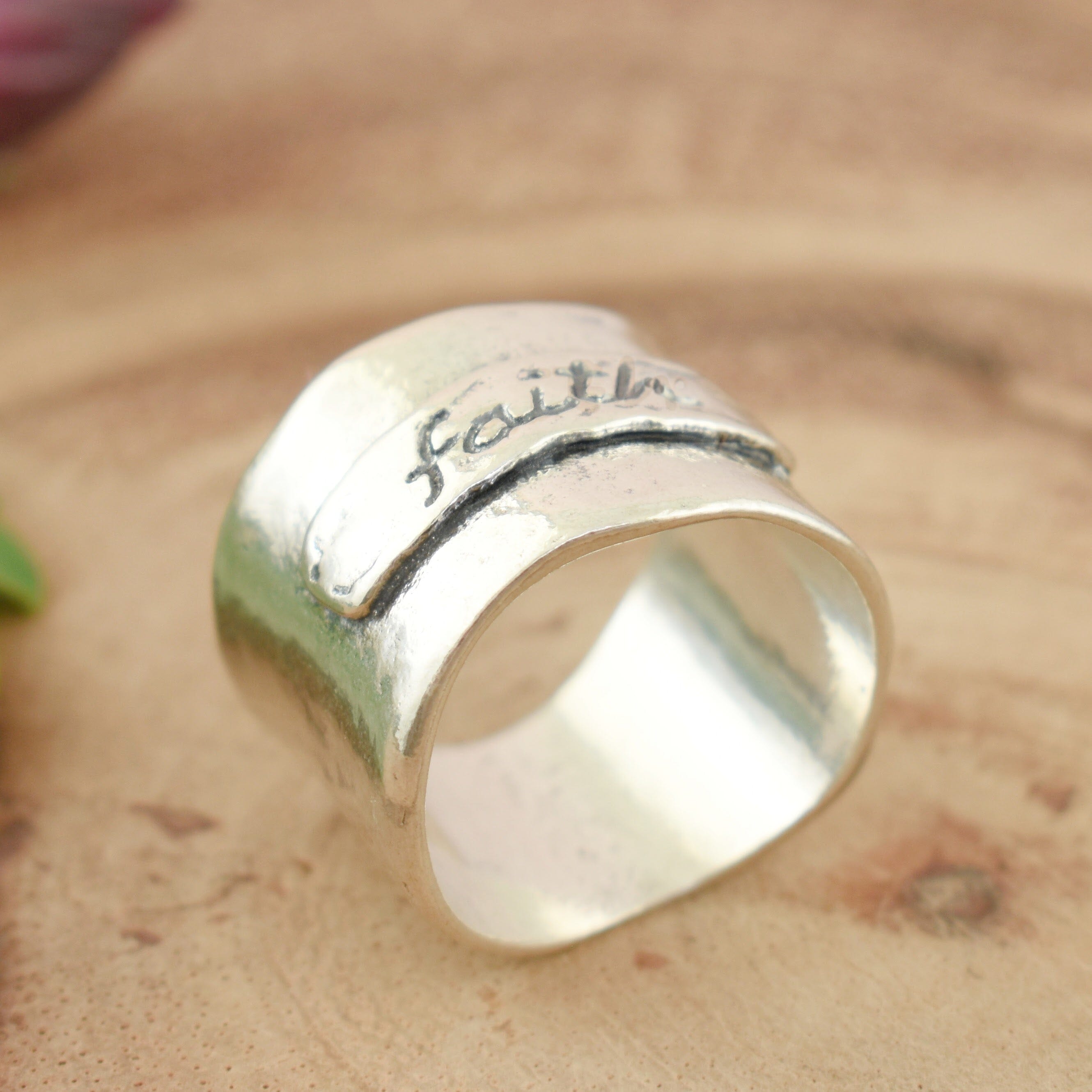 Christian sterling silver ring engraved with word FAITH