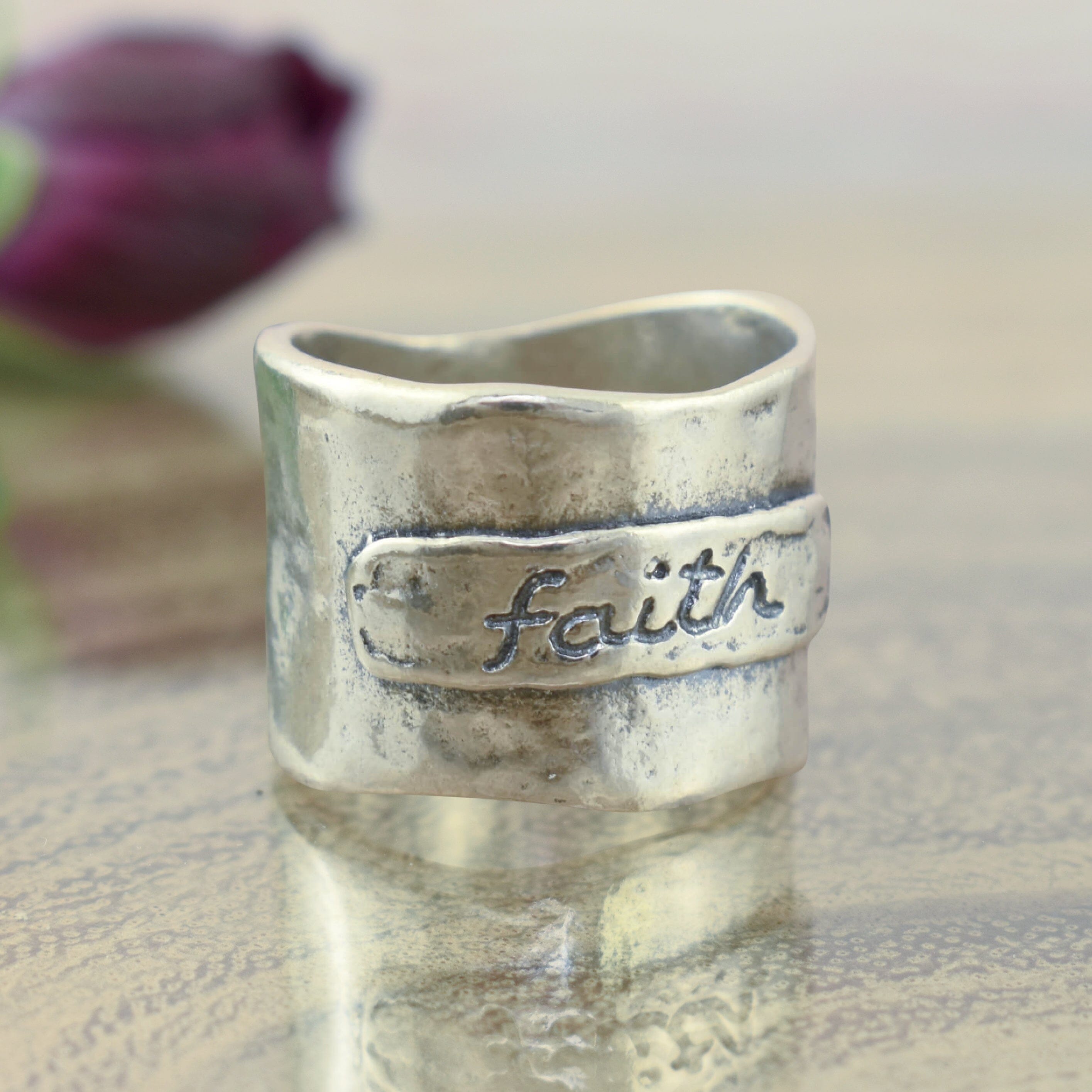 Wide band sterling silver ring