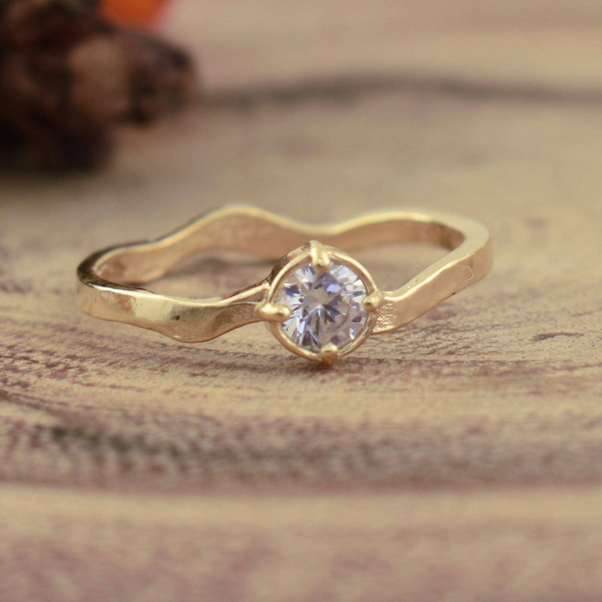 Vermeil stack ring with round cz stone