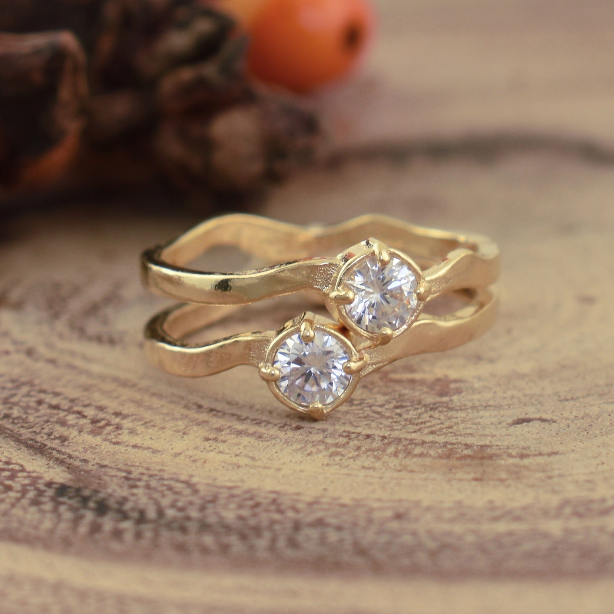 Gold stack ring with round cz stone