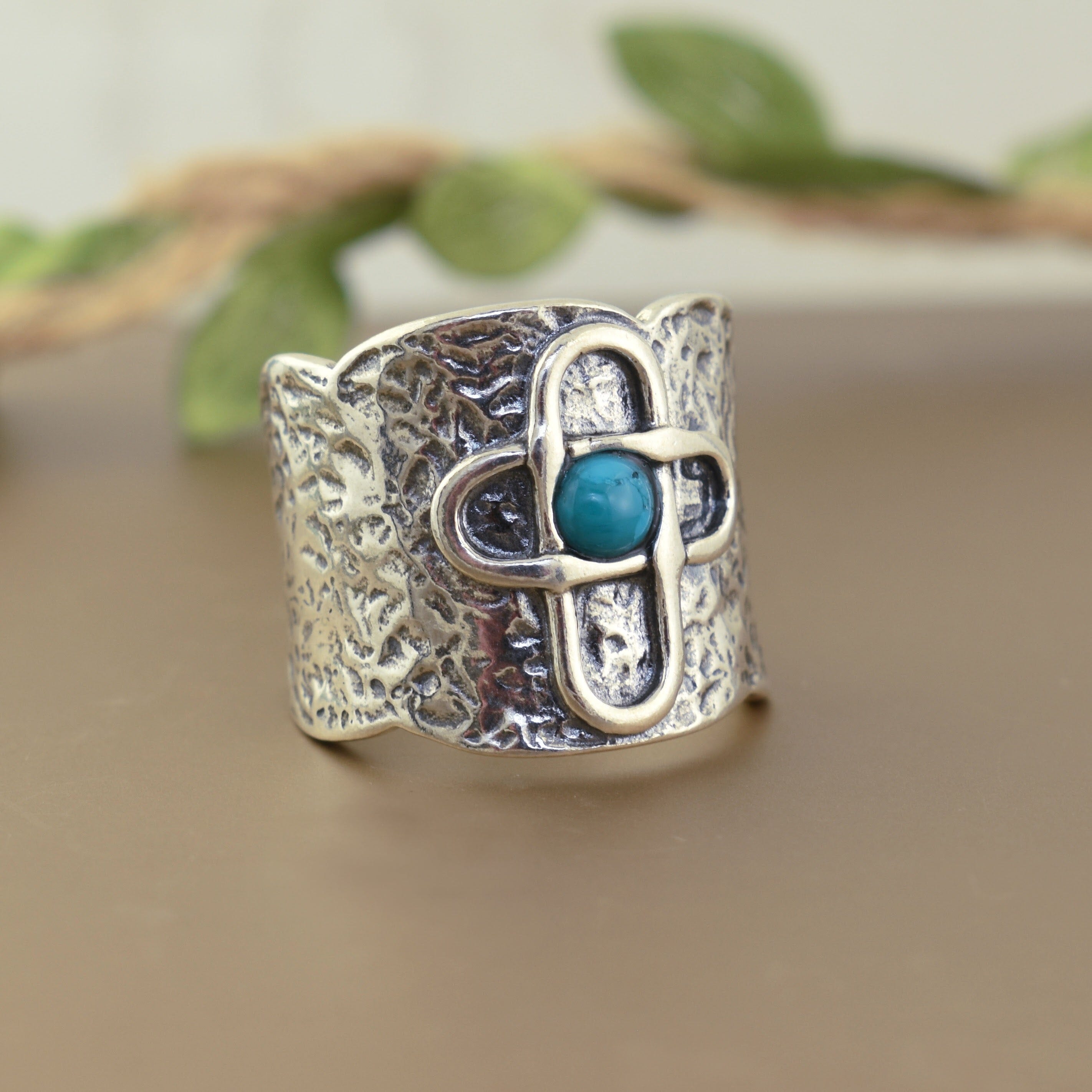 Sterling silver Christian Ring with turquoise