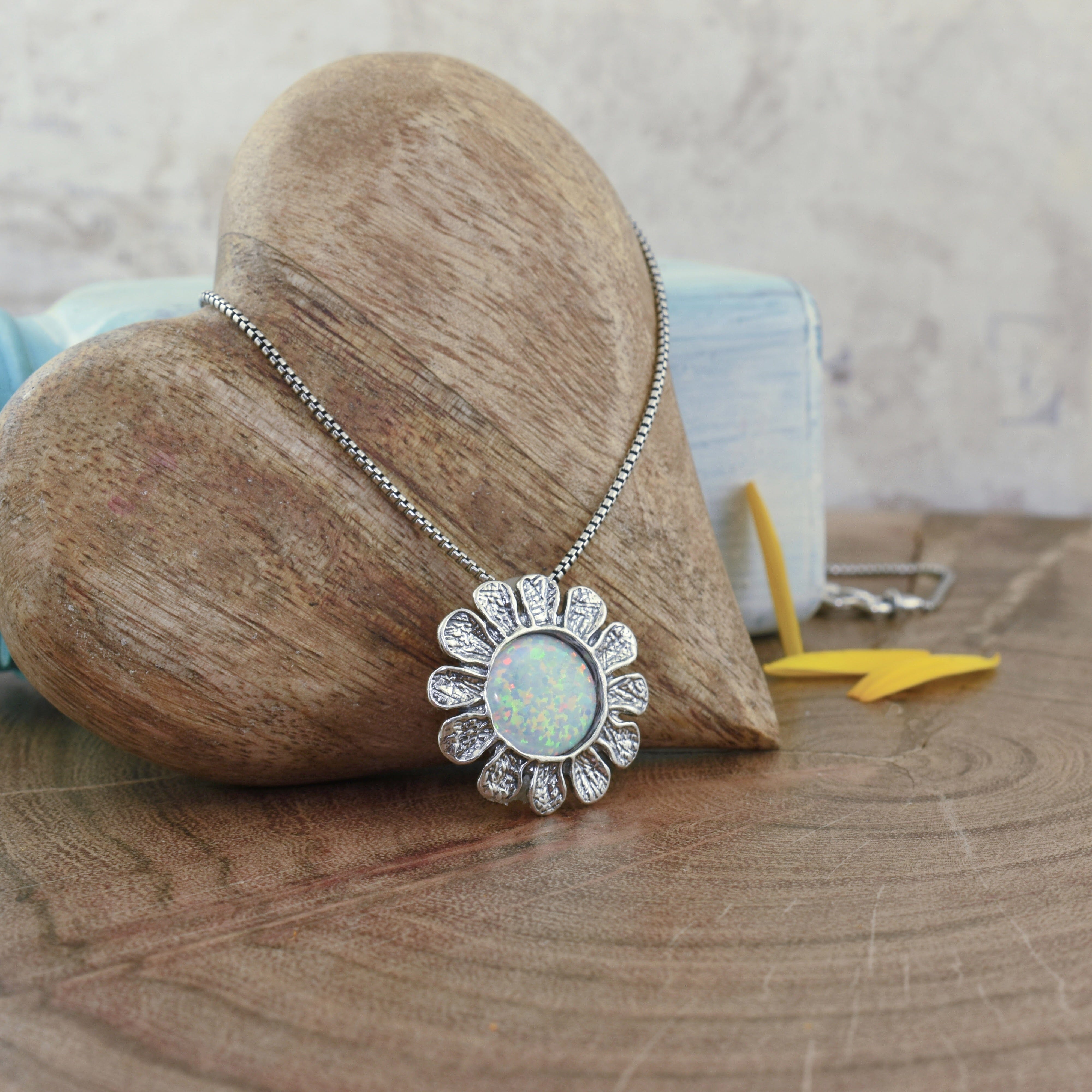 sterling silver and reconstructed opal flower
