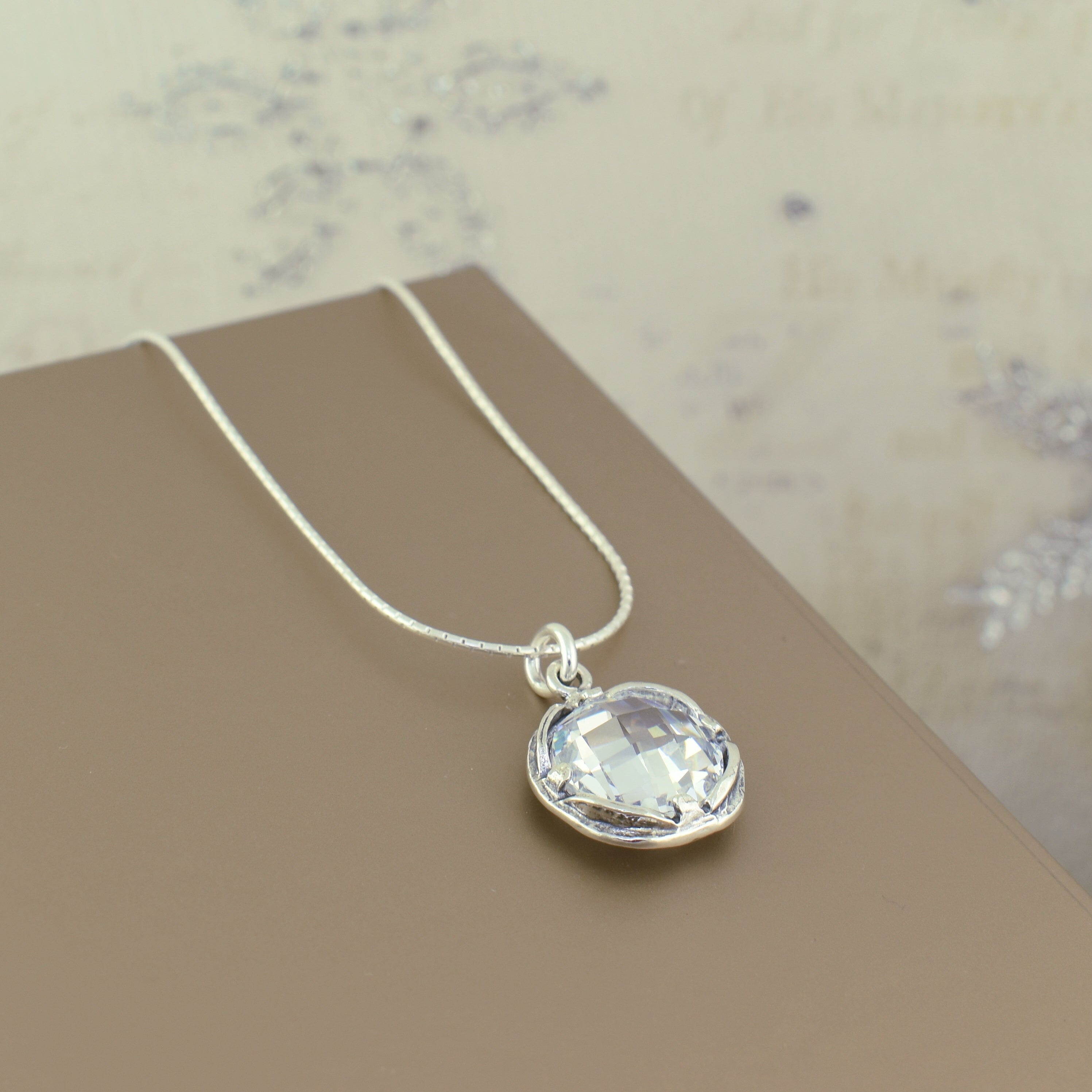 .925 sterling silver necklace with round CZ stone