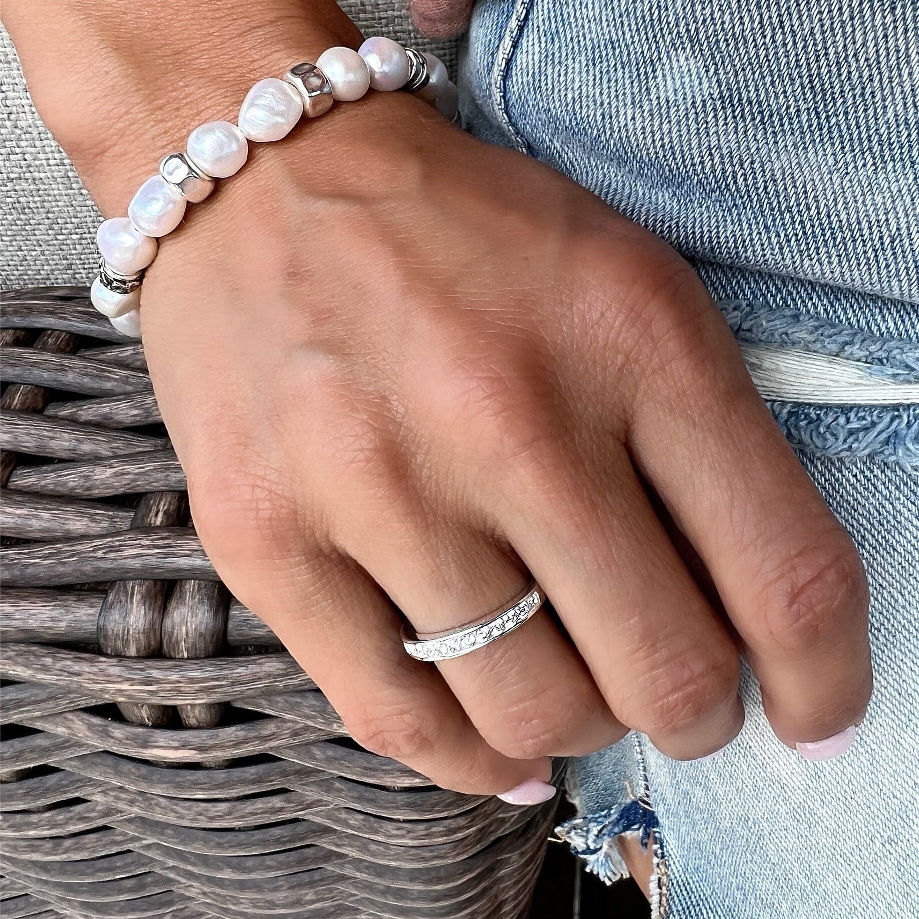 Perfect Addition Ring paired with Pearl Bracelet