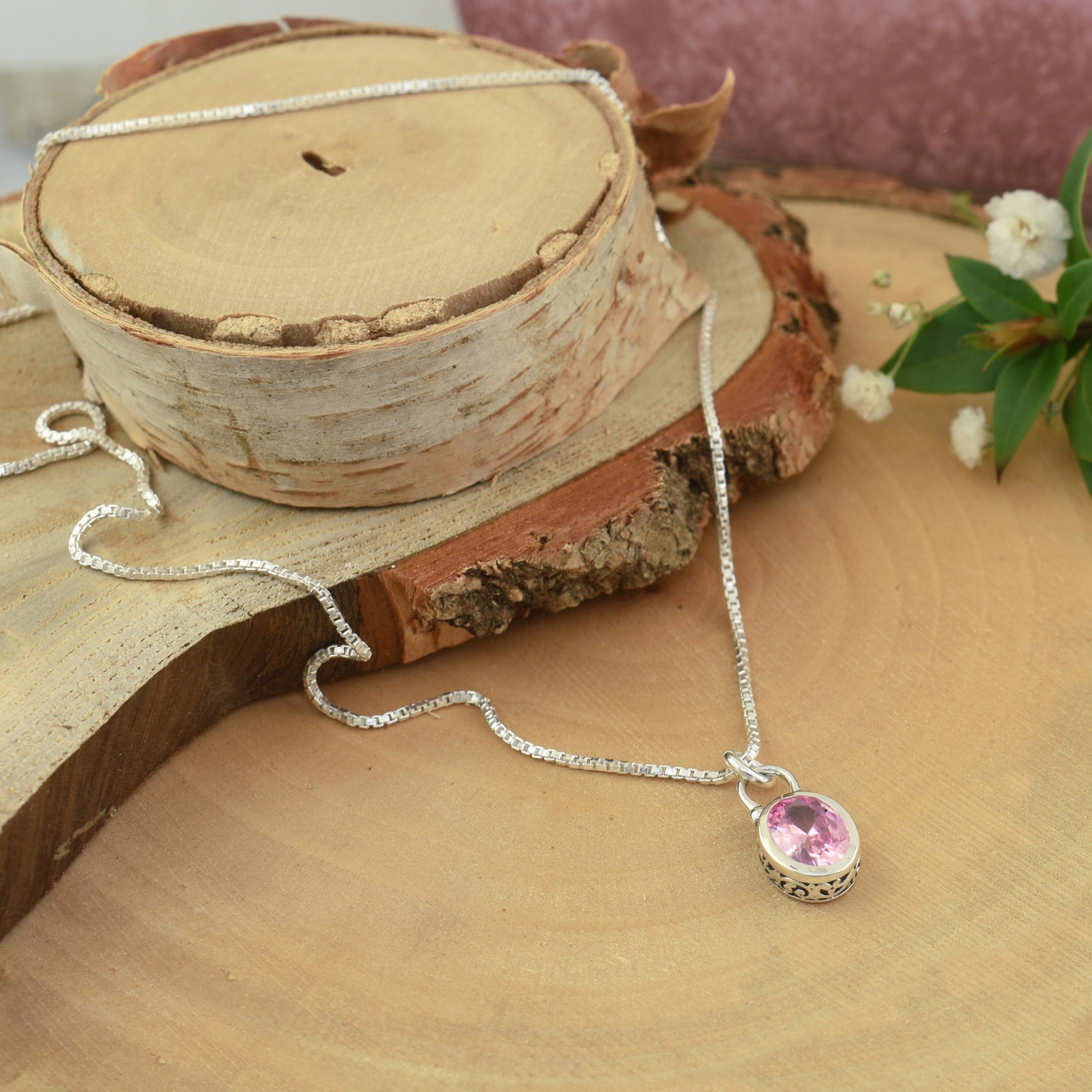 sterling silver and pink cubic zirconia necklace 