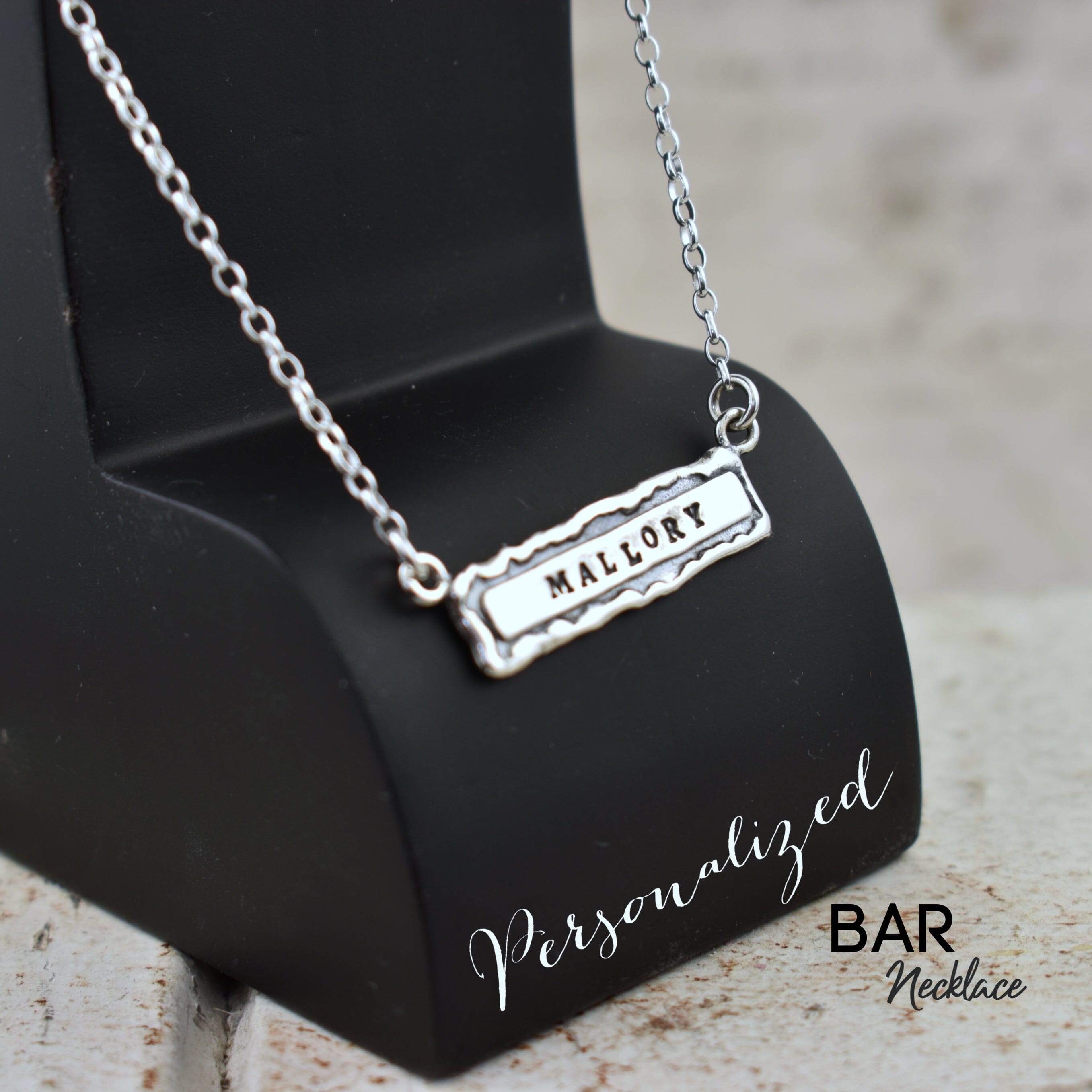 Sterling silver personalized bar necklace