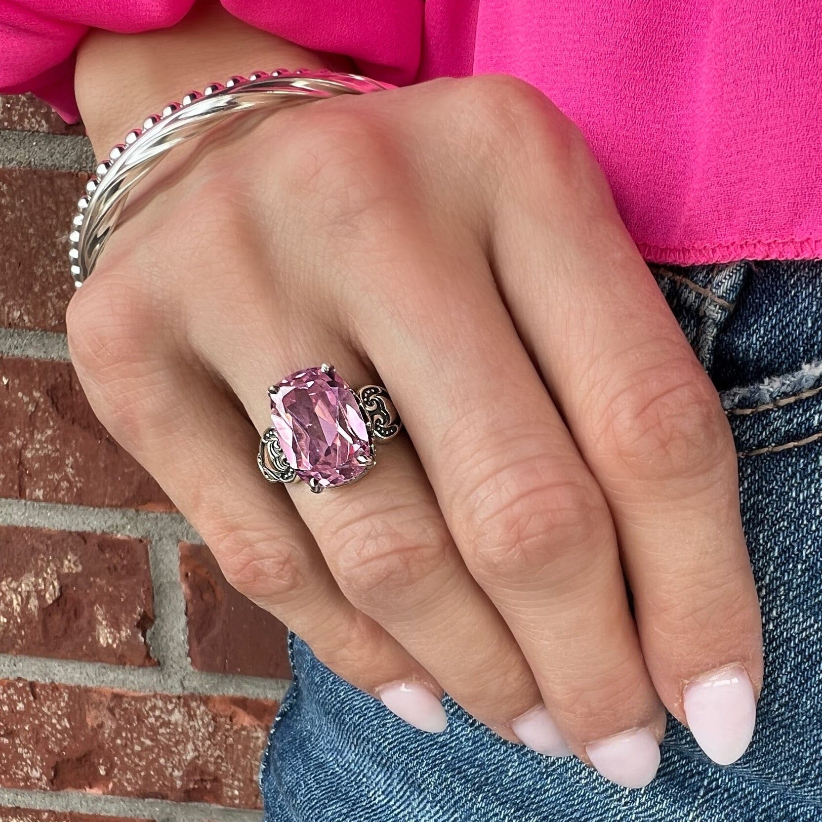chunky pink cz ring in sterling silver - Pink Parfait