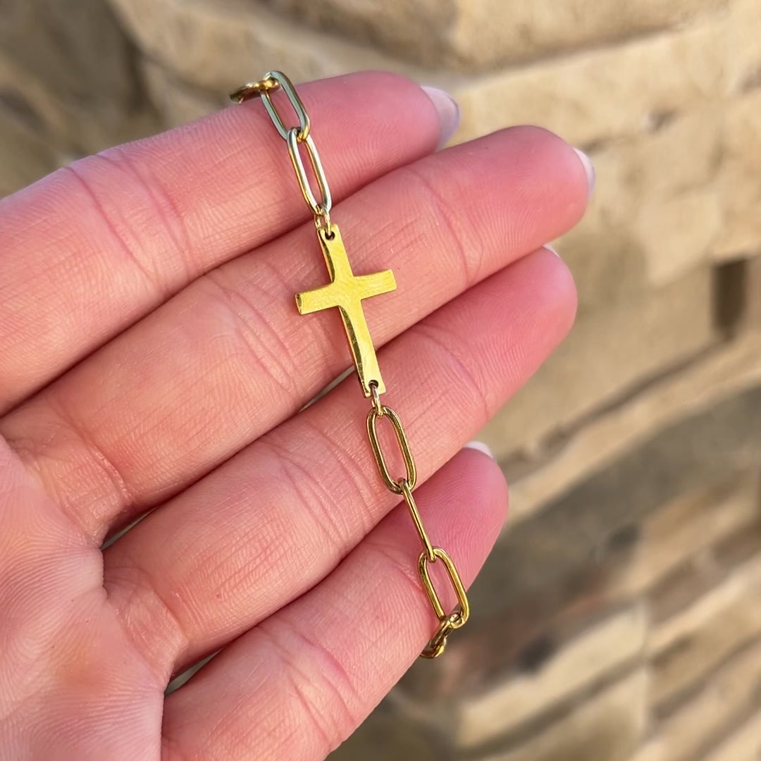 Golden Cross Paperclip Bracelet