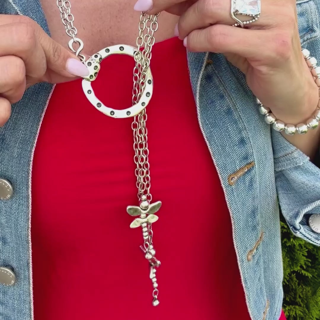 Dragonfly Cascade Lariat Necklace