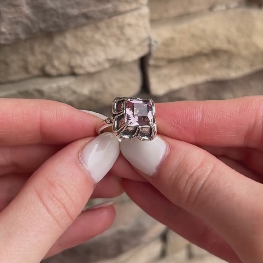 Pretty in Pink Ring featuring plum pink cz