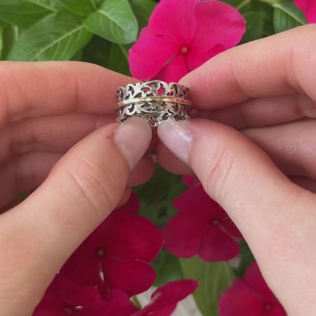 Unique Filigree Wirework Wide Band Sterling Silver Ring - Handcrafted, Sizes 5-13, Approx. 16mm Width - View #11