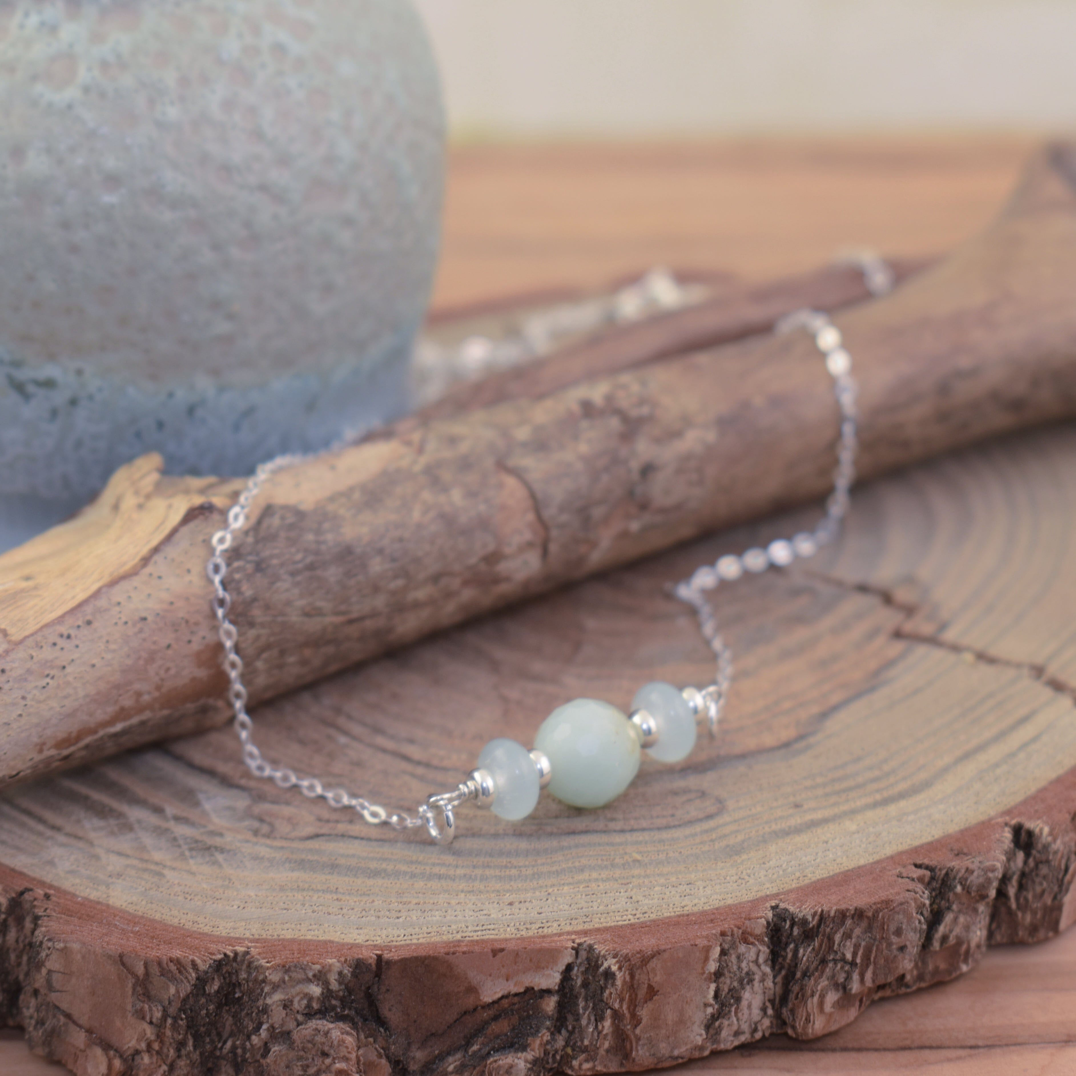 Handcrafted beach-inspired .925 sterling silver necklace with seafoam colored beads