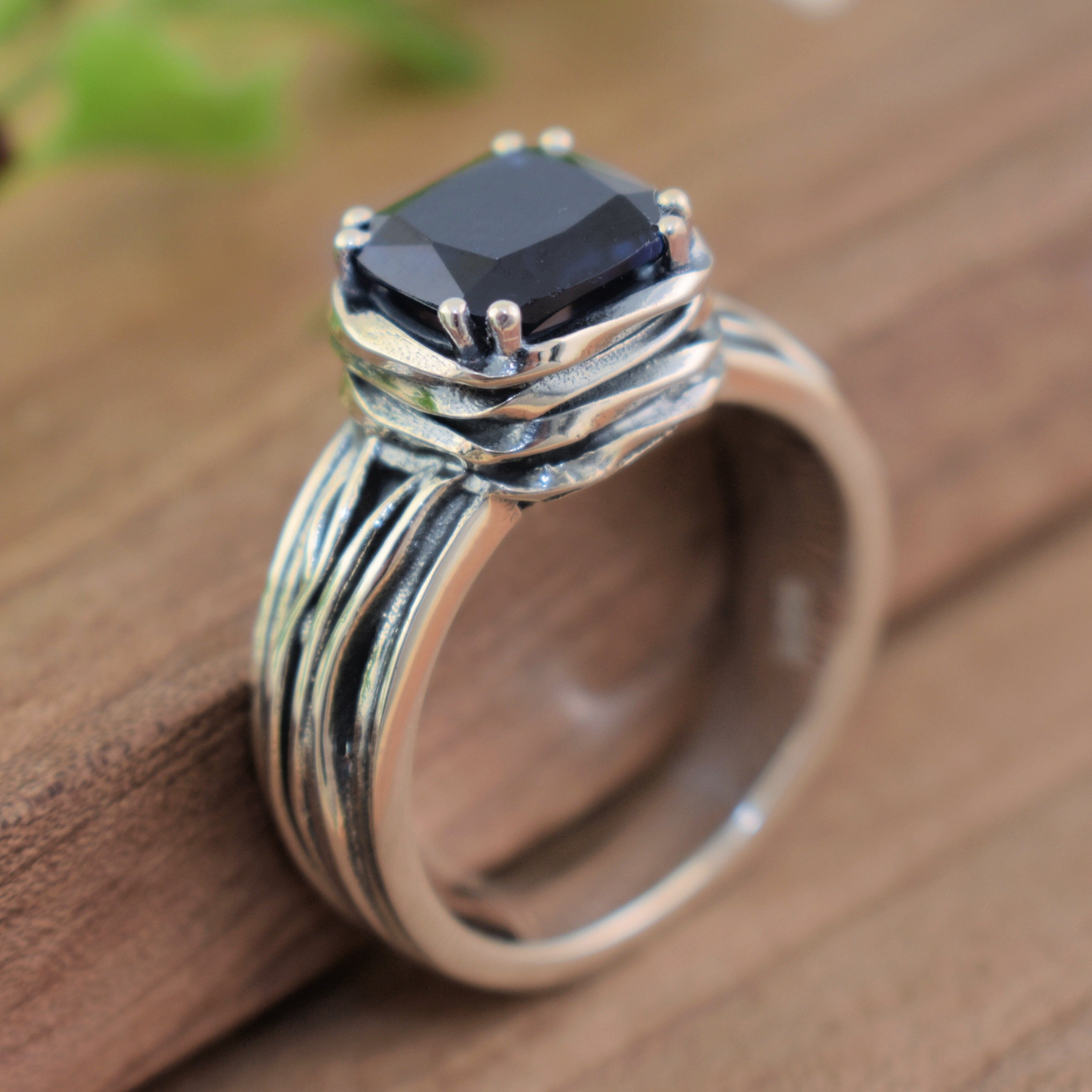 Navy stone sterling silver ring