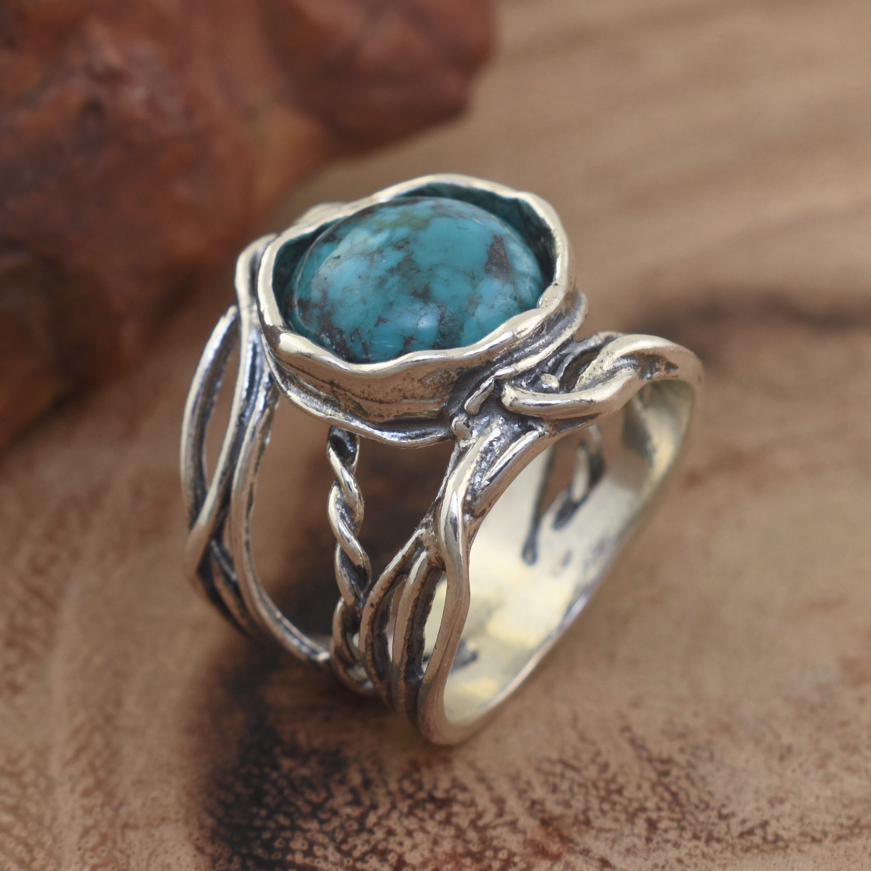 chunky silver and turquoise Western style ring