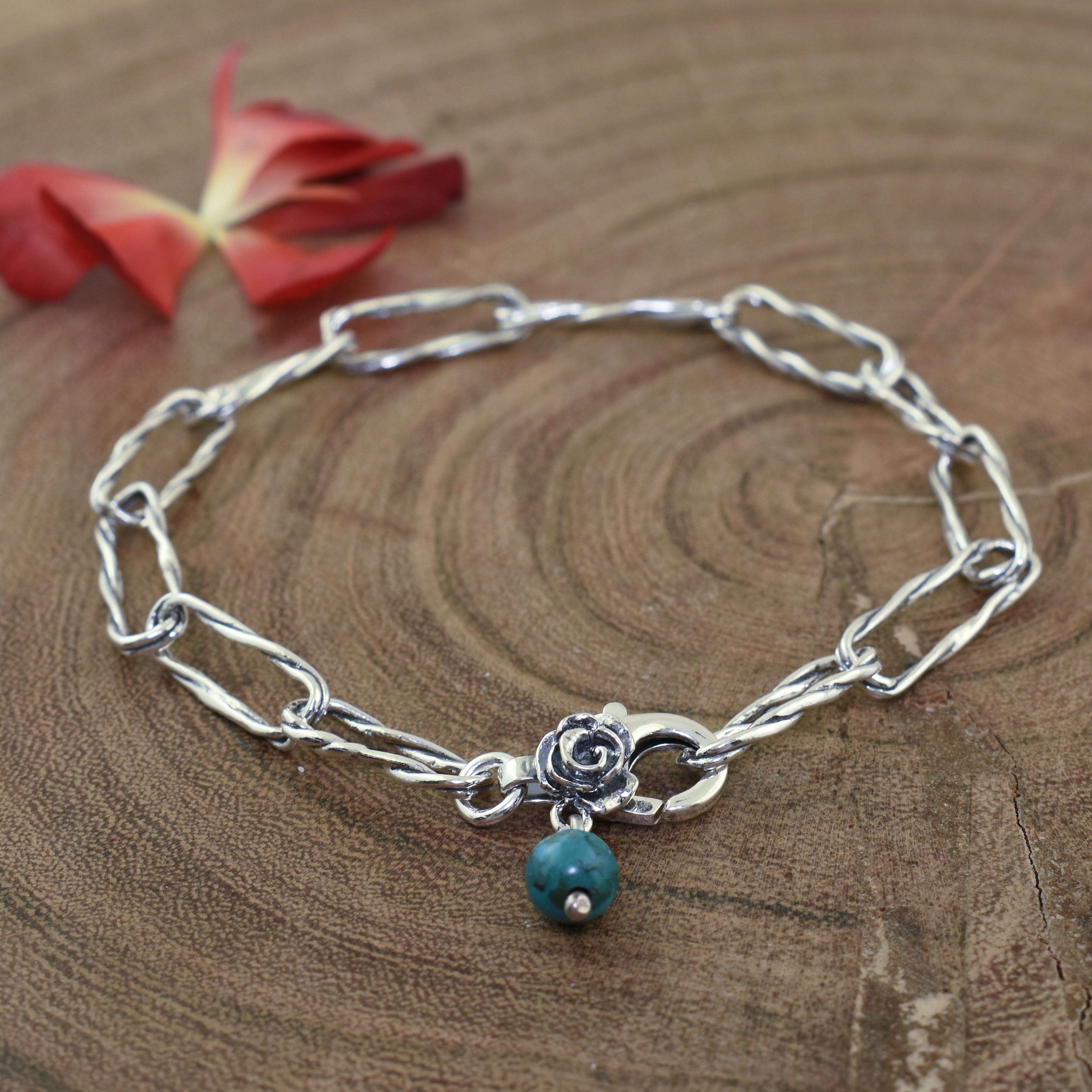 trending paperclip bracelet featuring a reconstructed turquoise bead