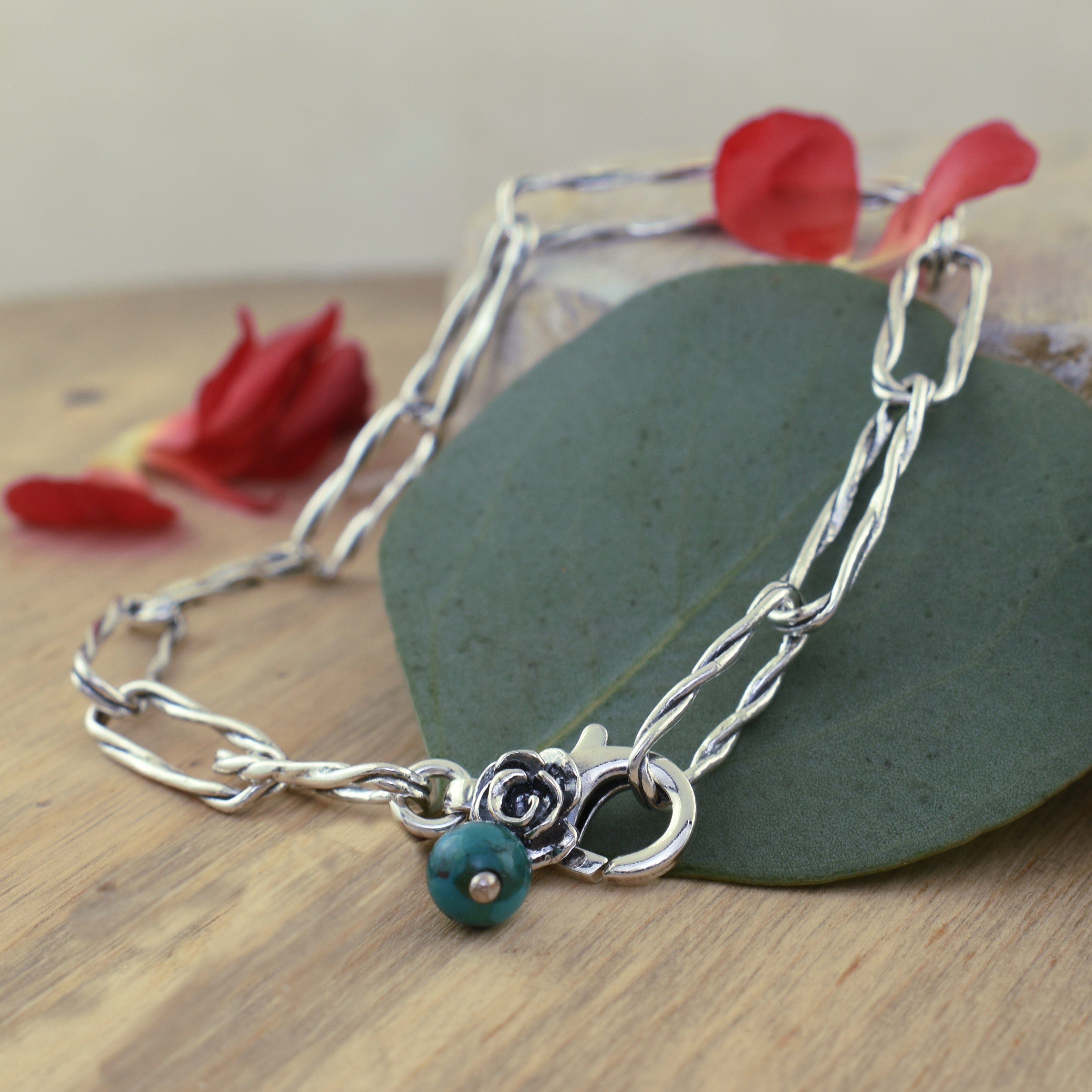 bracelet with a rose on the clasp - Turquoise Rose