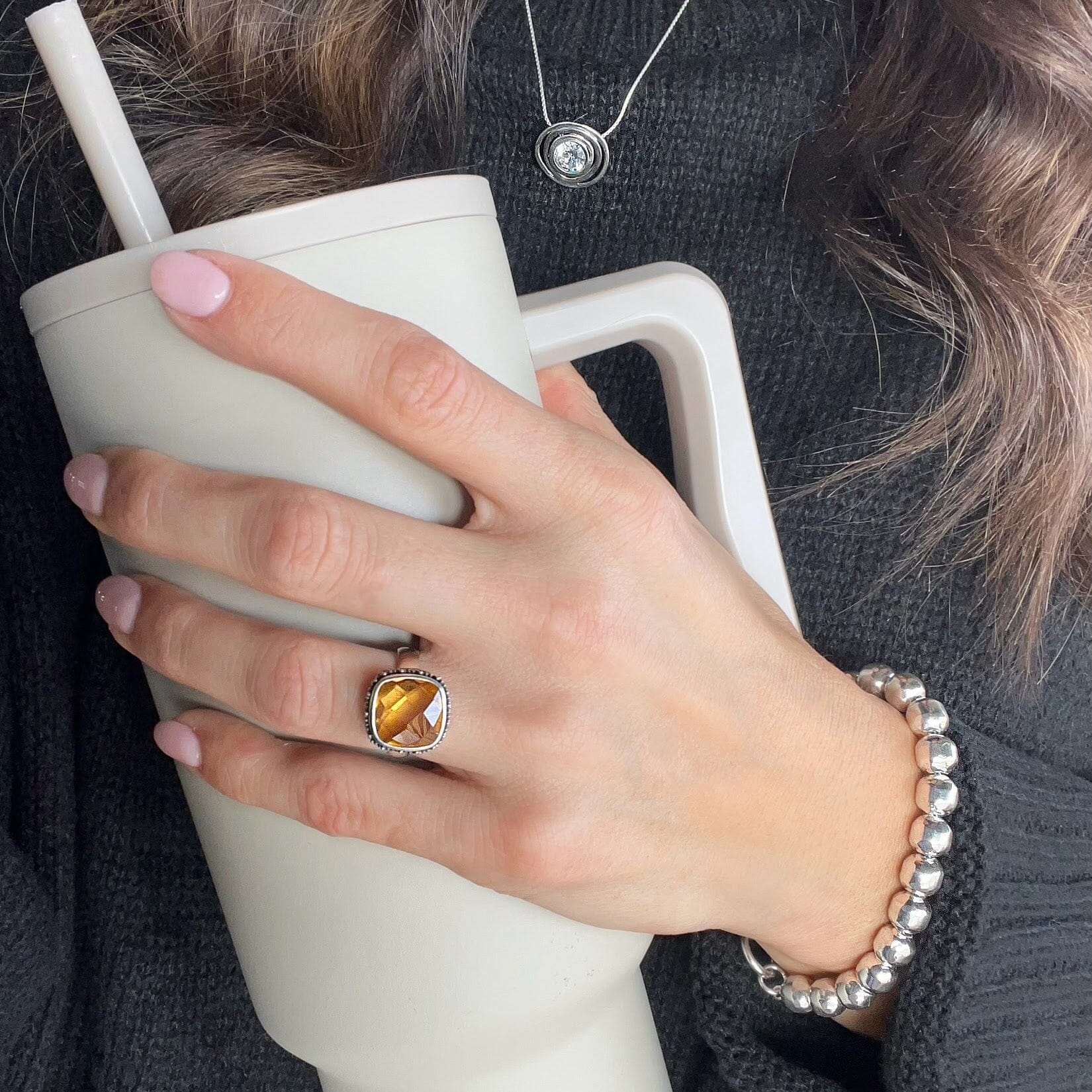 Tuscan Sun Ring paired with Influencer Bracelet and Crown Jewel Necklace