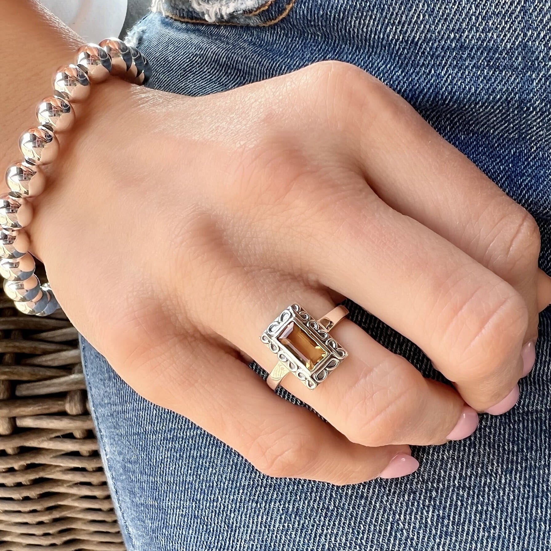 Tuscon Sun Ring worn with Classic Bead bracelet