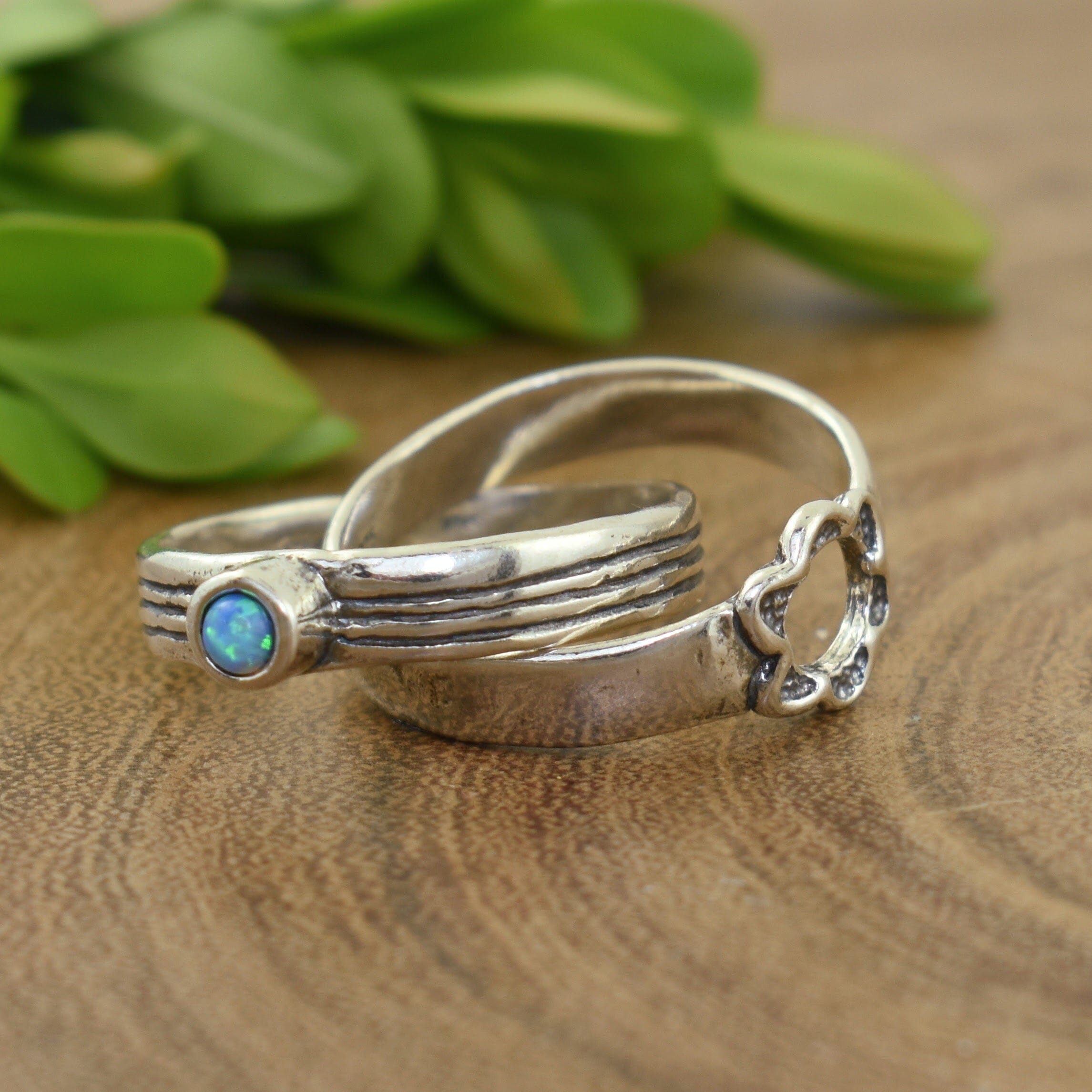 Sterling silver flower ring with reconstructed opal stone